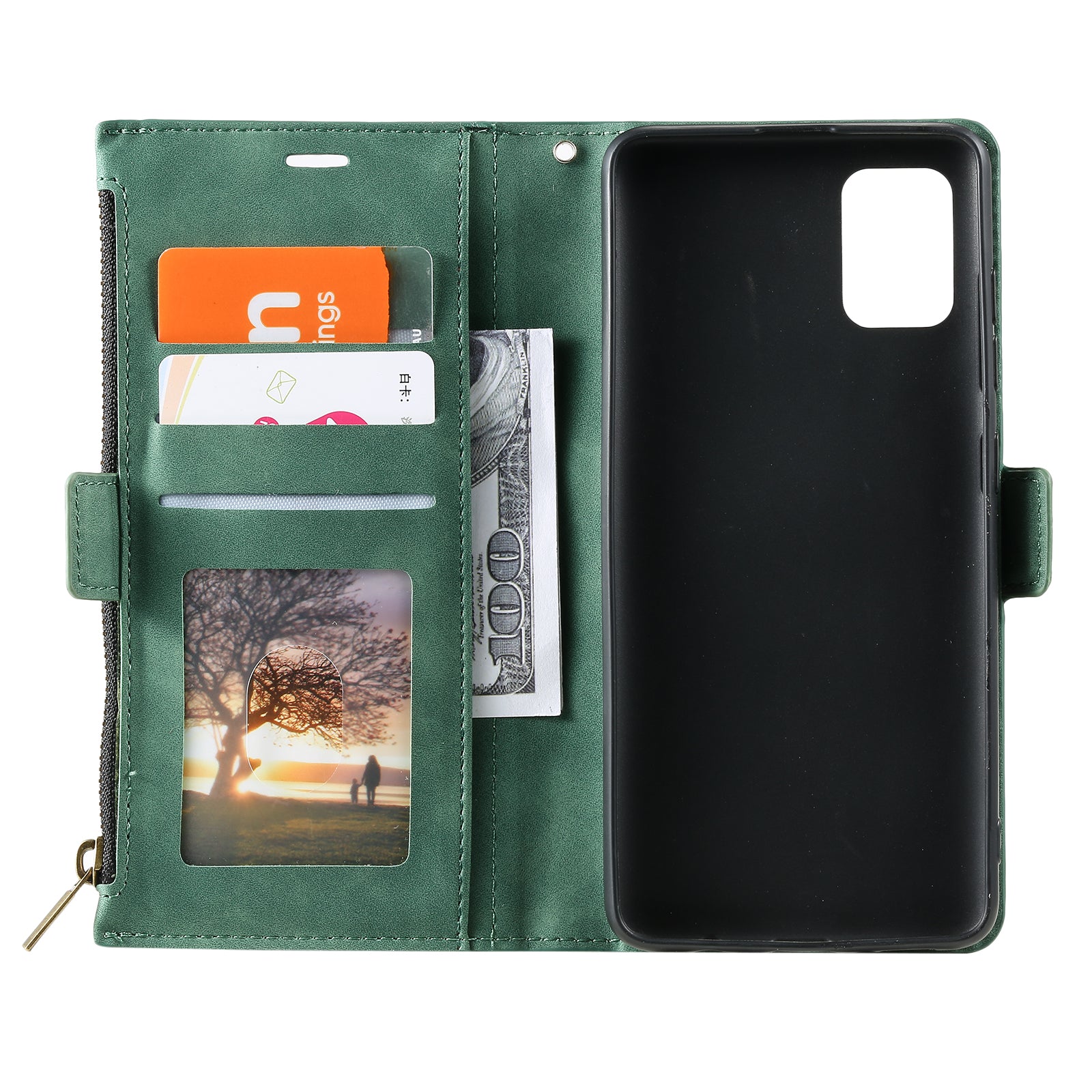 PU Leather Cellphone Protective Case Cover with Multifunctional Zipper Wallet and Kickstand for Samsung Galaxy S20 4G/S20 5G - Green