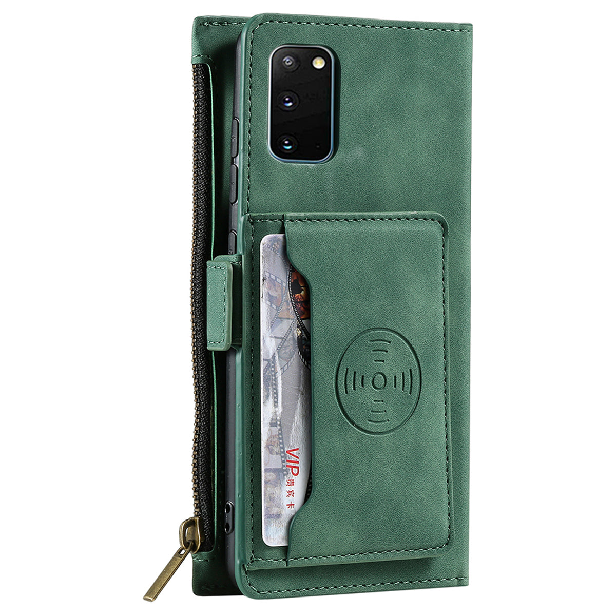 PU Leather Cellphone Protective Case Cover with Multifunctional Zipper Wallet and Kickstand for Samsung Galaxy S20 4G/S20 5G - Green