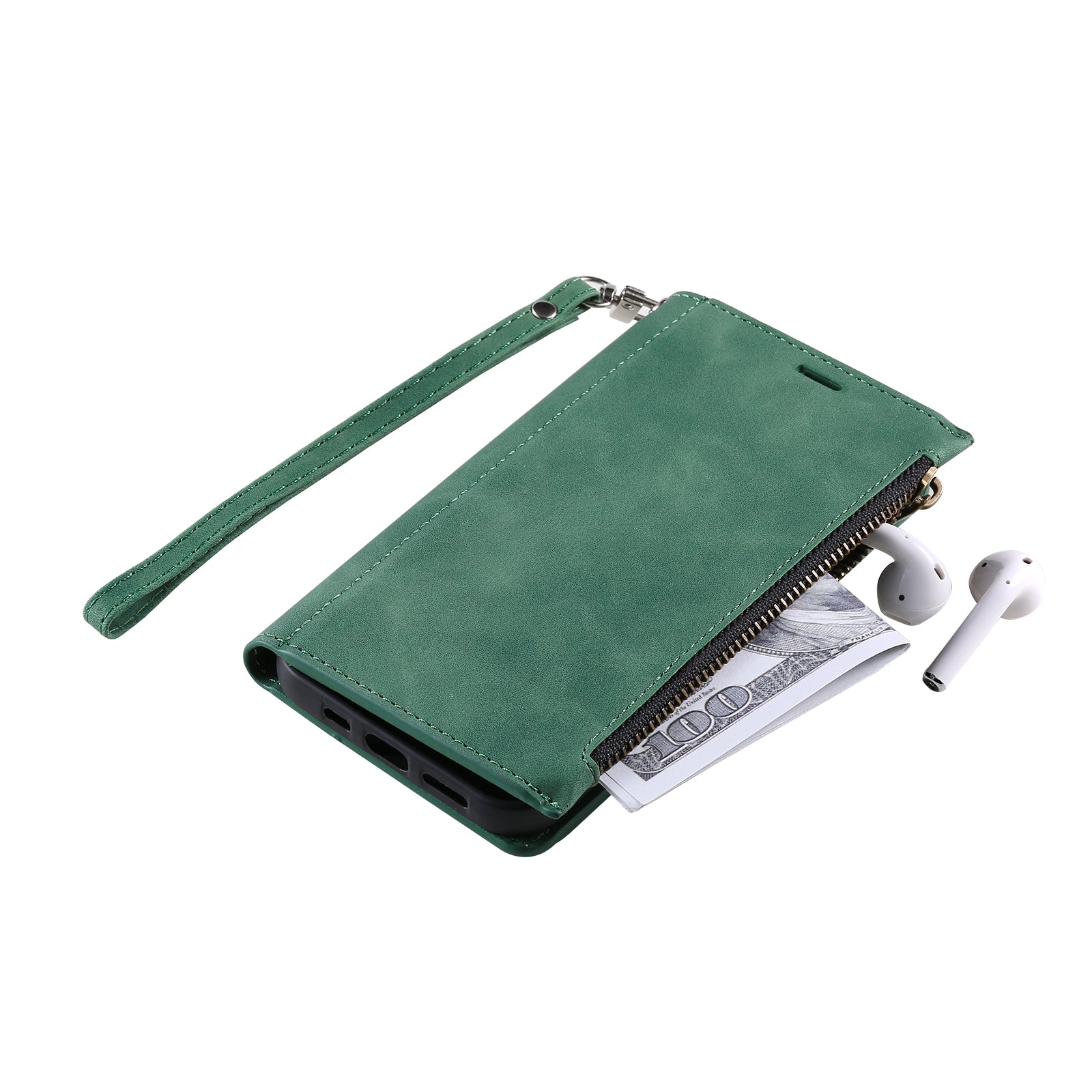 PU Leather Cellphone Protective Case Cover with Multifunctional Zipper Wallet and Kickstand for Samsung Galaxy S20 4G/S20 5G - Green