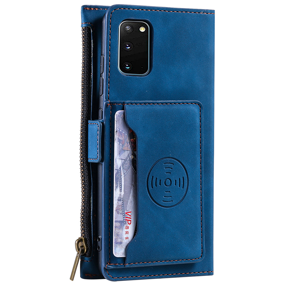 PU Leather Cellphone Protective Case Cover with Multifunctional Zipper Wallet and Kickstand for Samsung Galaxy S20 4G/S20 5G - Blue