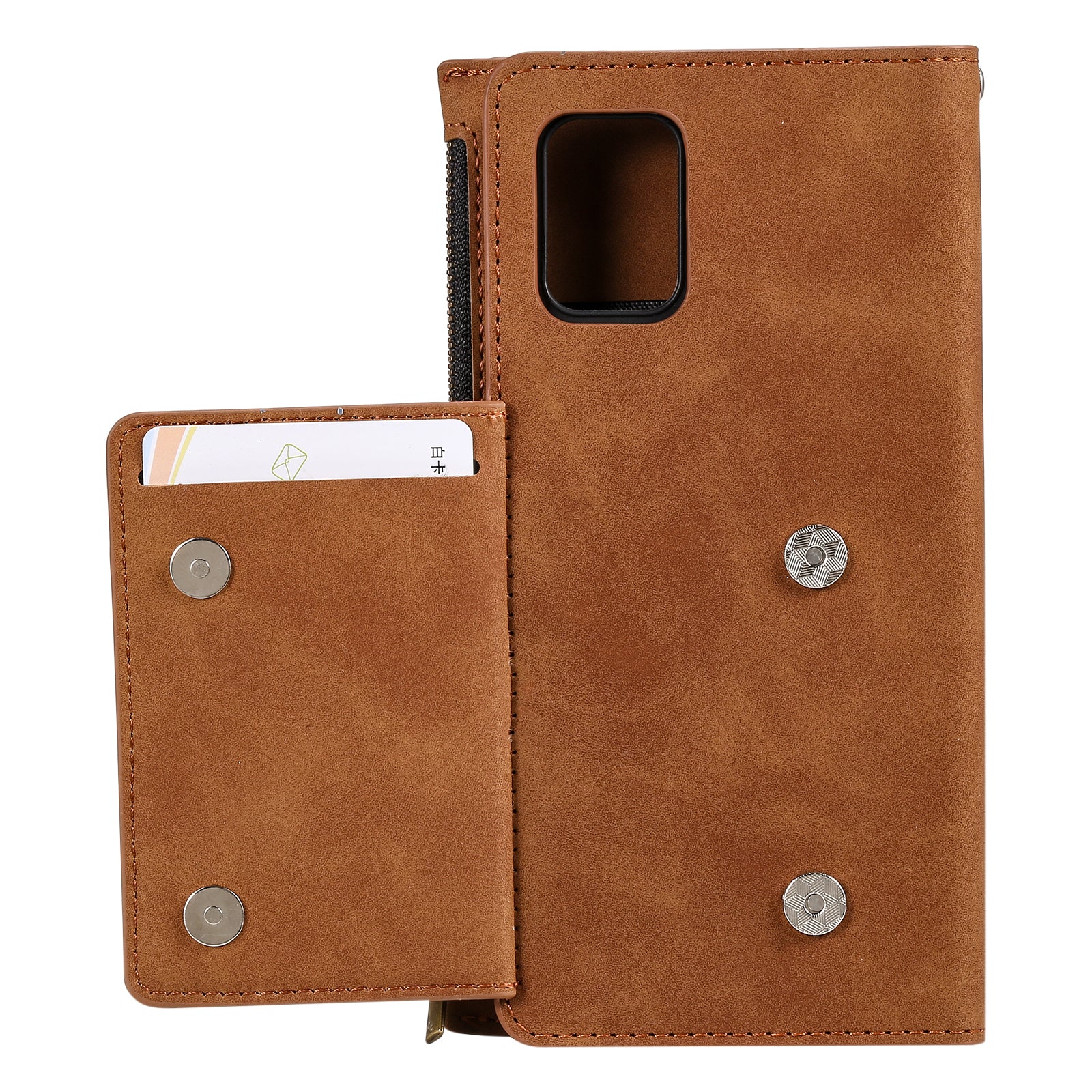 PU Leather Cellphone Protective Case Cover with Multifunctional Zipper Wallet and Kickstand for Samsung Galaxy S20 4G/S20 5G - Brown