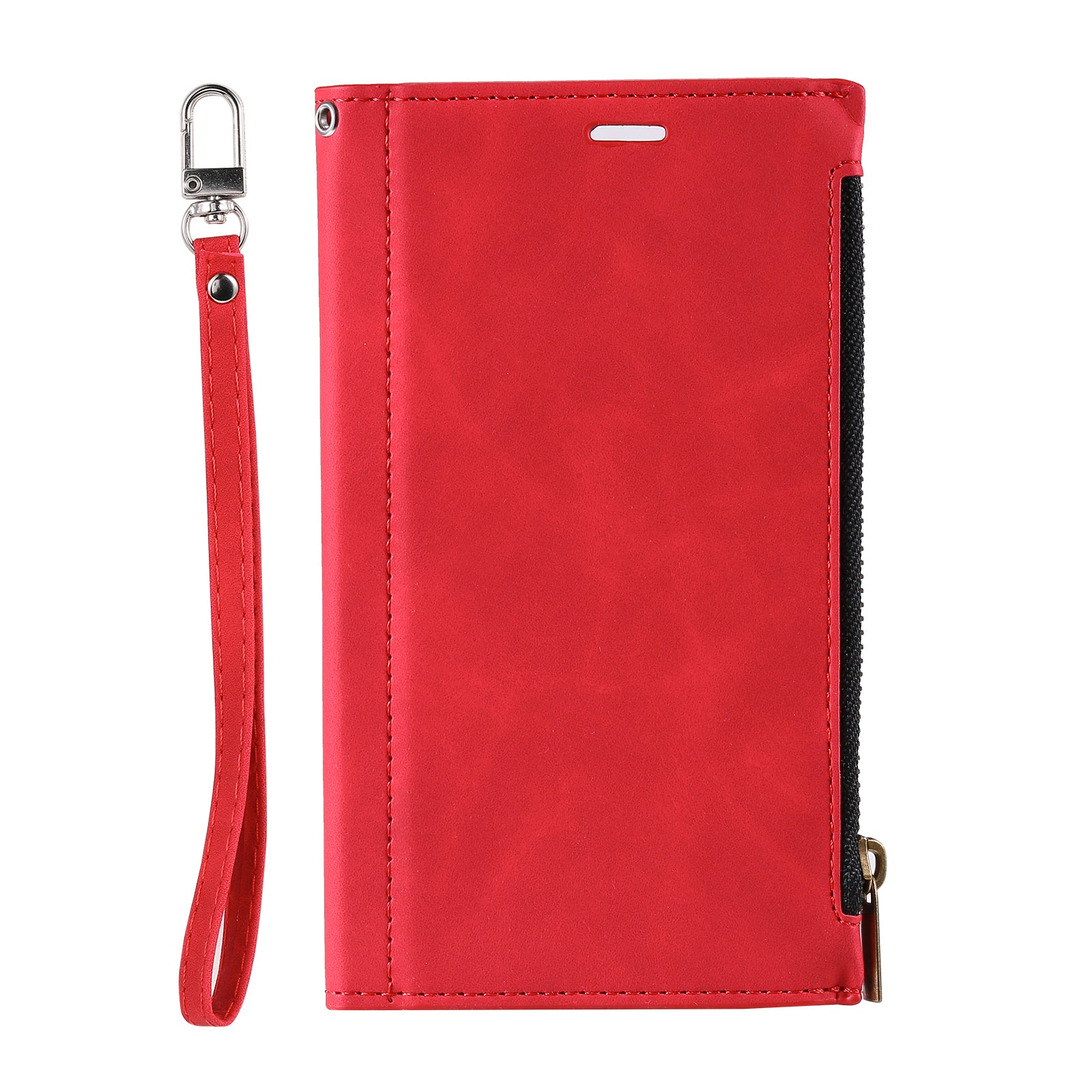 Shockproof PU Leather Zipper Pocket Flip Kickstand Wallet Case with Wrist Strap for Samsung Galaxy S20 FE 2022/S20 FE 4G/S20 FE 5G/S20 Lite - Red