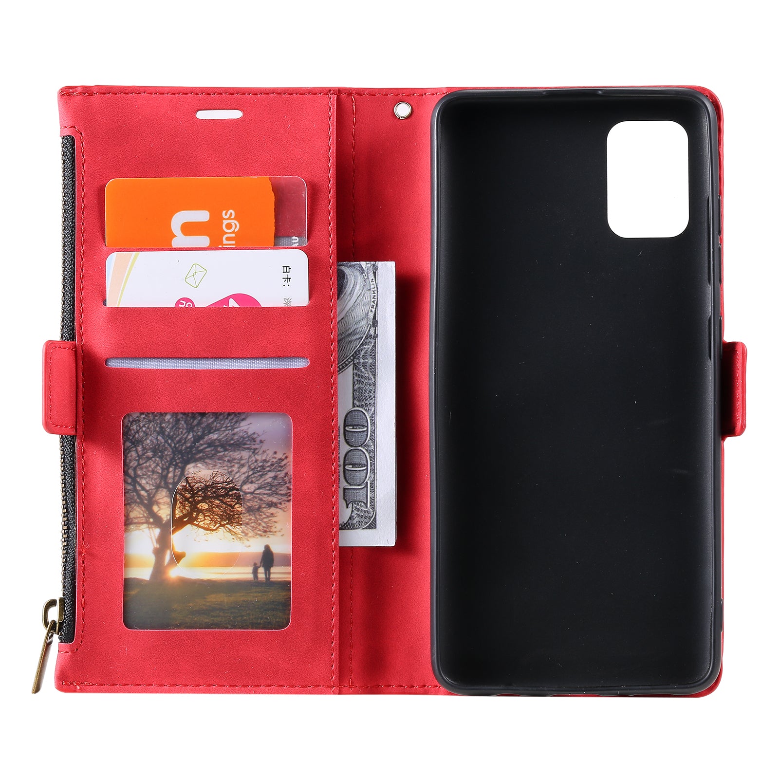 Shockproof PU Leather Zipper Pocket Flip Kickstand Wallet Case with Wrist Strap for Samsung Galaxy S20 FE 2022/S20 FE 4G/S20 FE 5G/S20 Lite - Red