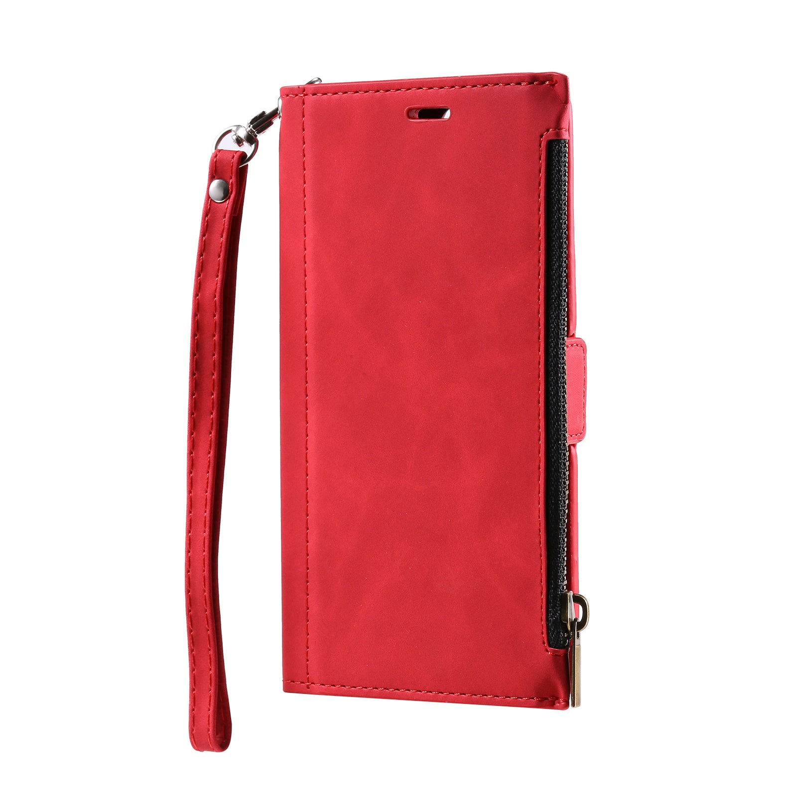 Shockproof PU Leather Zipper Pocket Flip Kickstand Wallet Case with Wrist Strap for Samsung Galaxy S20 FE 2022/S20 FE 4G/S20 FE 5G/S20 Lite - Red