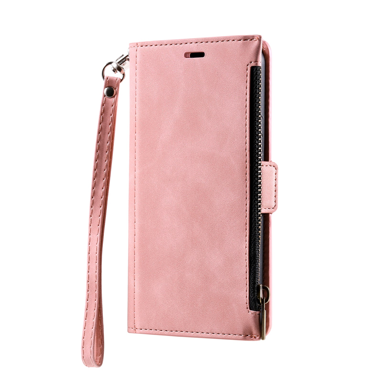 Shockproof PU Leather Zipper Pocket Flip Kickstand Wallet Case with Wrist Strap for Samsung Galaxy S20 FE 2022/S20 FE 4G/S20 FE 5G/S20 Lite - Pink