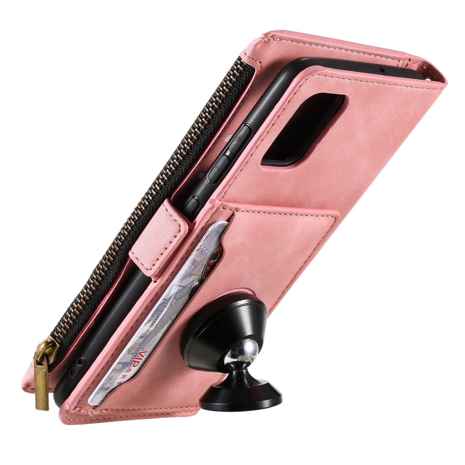 Shockproof PU Leather Zipper Pocket Flip Kickstand Wallet Case with Wrist Strap for Samsung Galaxy S20 FE 2022/S20 FE 4G/S20 FE 5G/S20 Lite - Pink