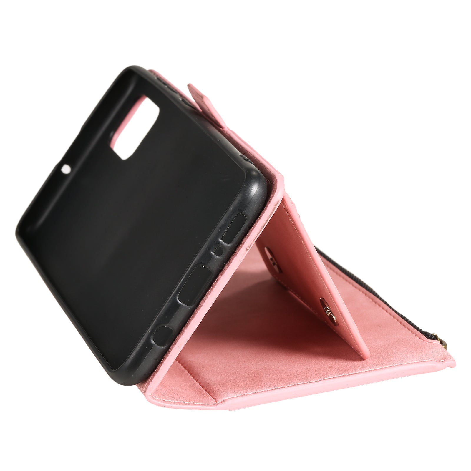 Shockproof PU Leather Zipper Pocket Flip Kickstand Wallet Case with Wrist Strap for Samsung Galaxy S20 FE 2022/S20 FE 4G/S20 FE 5G/S20 Lite - Pink