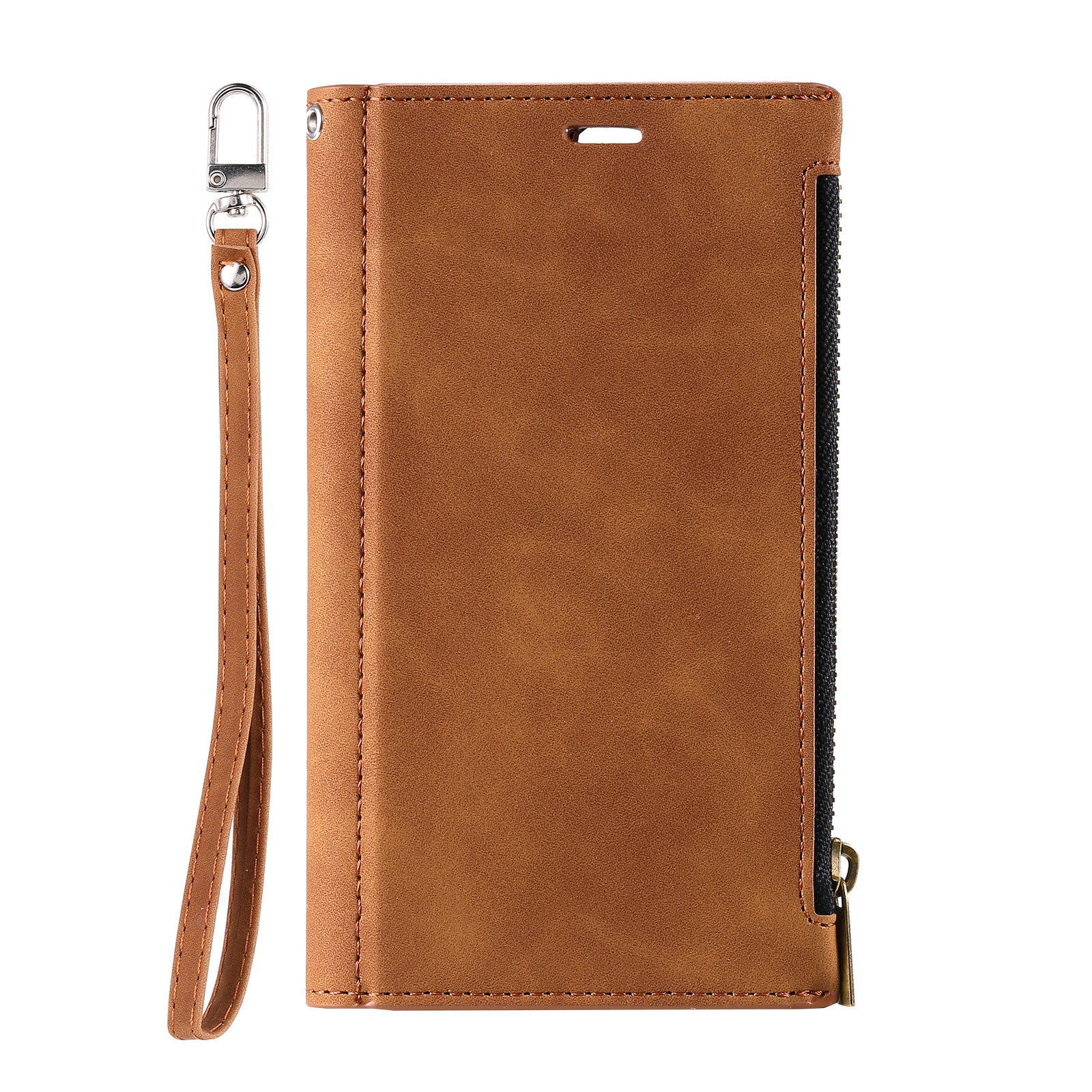 Shockproof PU Leather Zipper Pocket Flip Kickstand Wallet Case with Wrist Strap for Samsung Galaxy S20 FE 2022/S20 FE 4G/S20 FE 5G/S20 Lite - Brown