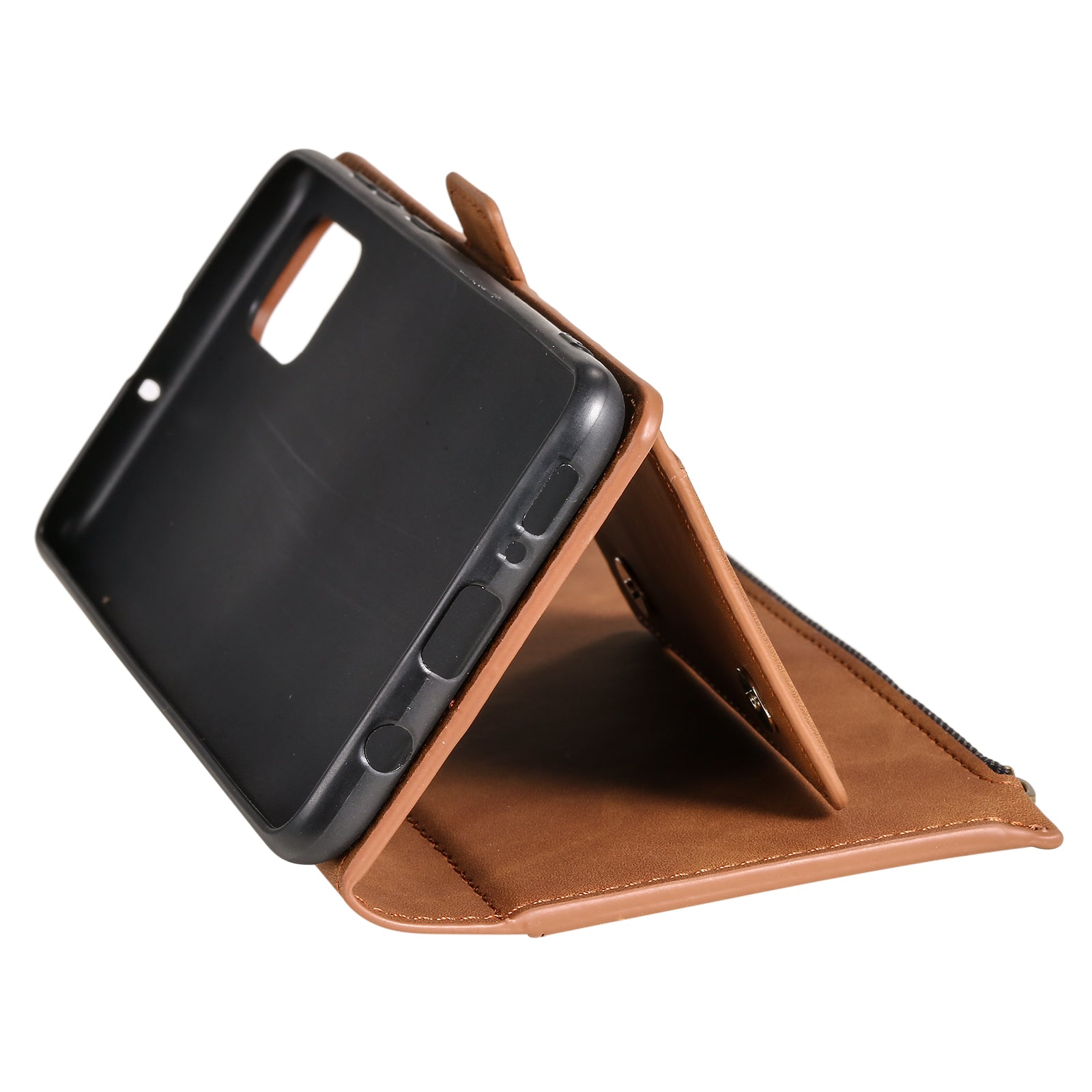 Shockproof PU Leather Zipper Pocket Flip Kickstand Wallet Case with Wrist Strap for Samsung Galaxy S20 FE 2022/S20 FE 4G/S20 FE 5G/S20 Lite - Brown