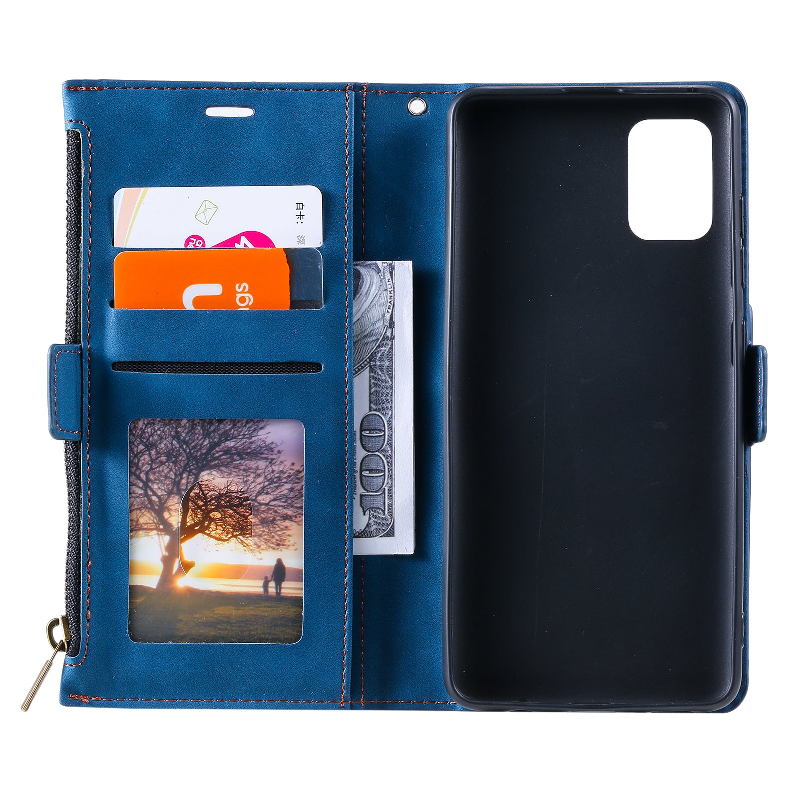 Shockproof PU Leather Zipper Pocket Flip Kickstand Wallet Case with Wrist Strap for Samsung Galaxy S20 FE 2022/S20 FE 4G/S20 FE 5G/S20 Lite - Blue