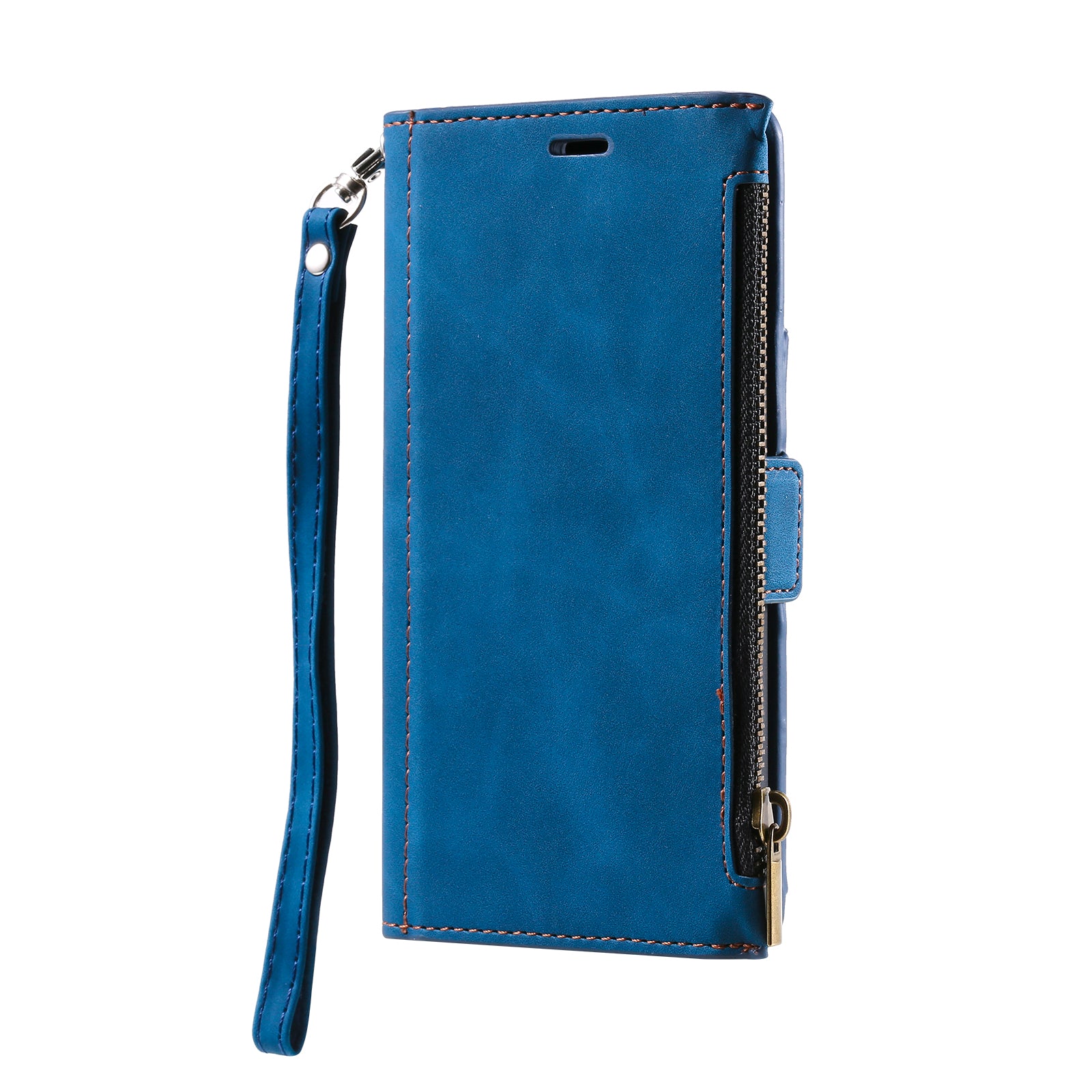 Shockproof PU Leather Zipper Pocket Flip Kickstand Wallet Case with Wrist Strap for Samsung Galaxy S20 FE 2022/S20 FE 4G/S20 FE 5G/S20 Lite - Blue