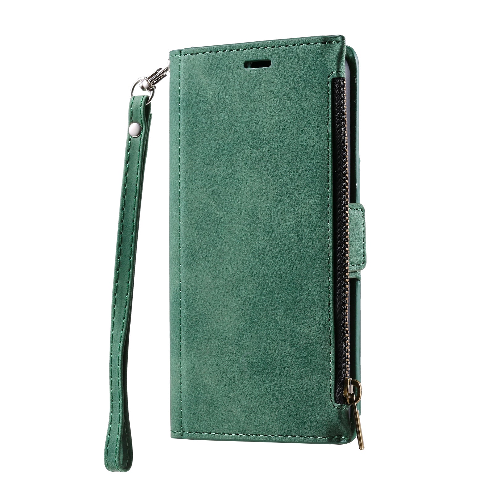 Shockproof PU Leather Zipper Pocket Flip Kickstand Wallet Case with Wrist Strap for Samsung Galaxy S20 FE 2022/S20 FE 4G/S20 FE 5G/S20 Lite - Green