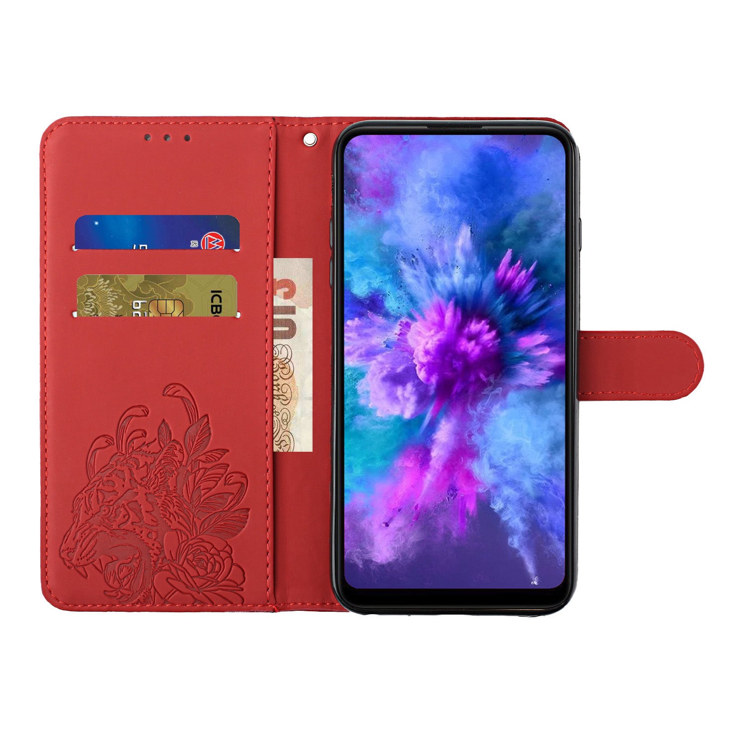 Tiger and Flower Imprint Pattern Leather Protective Phone Cover with Stand for Samsung Galaxy S20 4G/S20 5G - Red