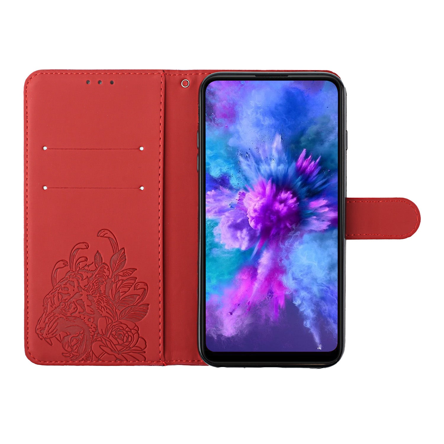 Tiger and Flower Imprint Pattern Leather Protective Phone Cover with Stand for Samsung Galaxy S20 4G/S20 5G - Red