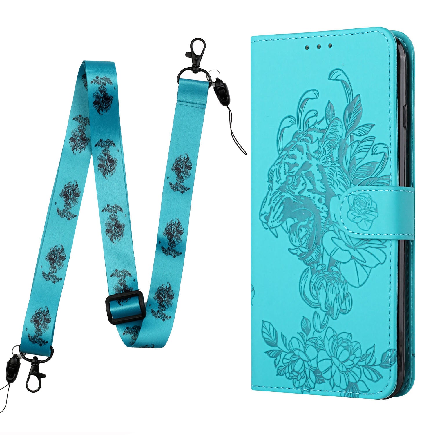 Tiger and Flower Imprint Pattern Leather Protective Phone Cover with Stand for Samsung Galaxy S20 4G/S20 5G - Green