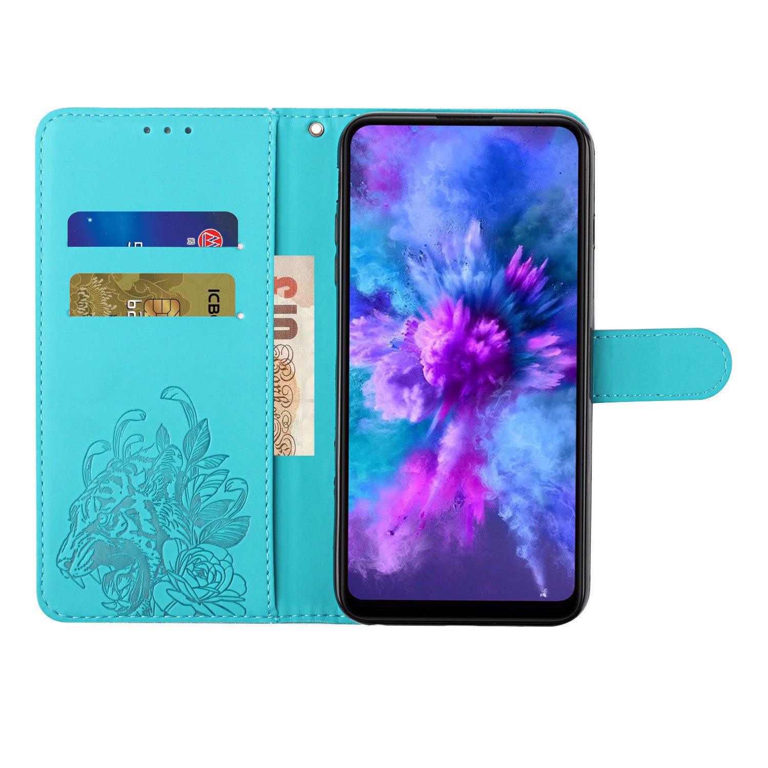 Tiger and Flower Imprint Pattern Leather Protective Phone Cover with Stand for Samsung Galaxy S20 4G/S20 5G - Green