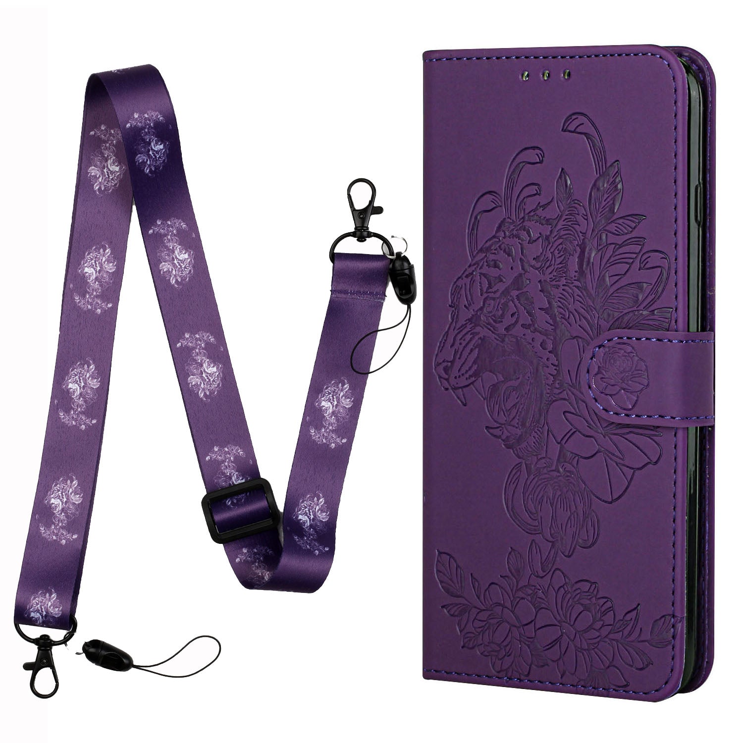 Tiger and Flower Imprint Pattern Leather Protective Phone Cover with Stand for Samsung Galaxy S20 4G/S20 5G - Purple