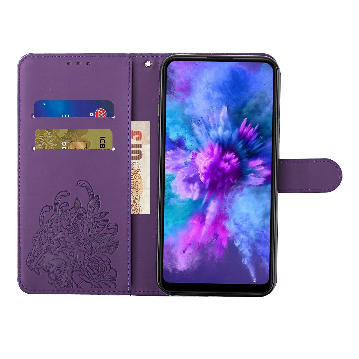 Tiger and Flower Imprint Pattern Leather Protective Phone Cover with Stand for Samsung Galaxy S20 4G/S20 5G - Purple