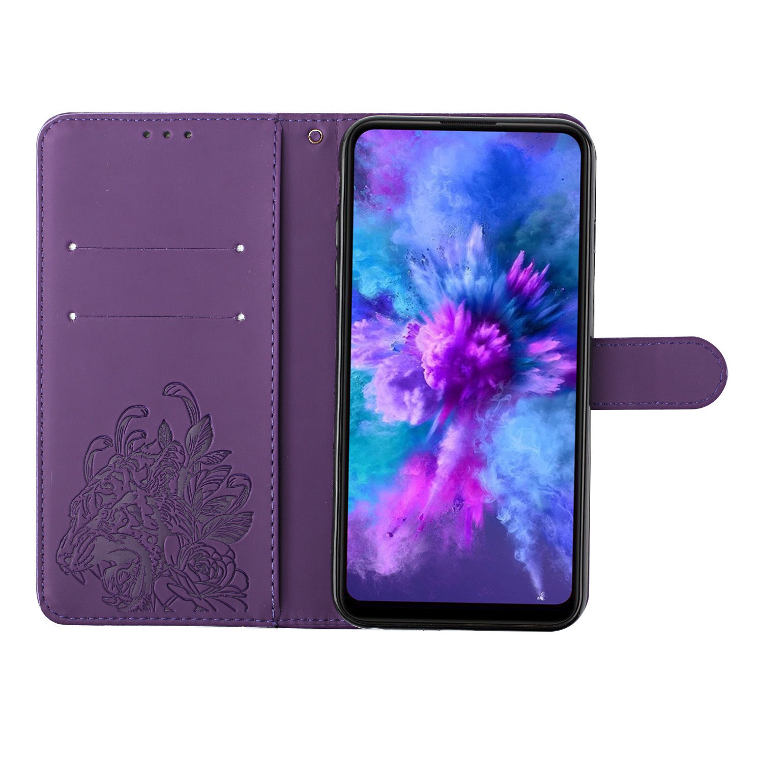 Tiger and Flower Imprint Pattern Leather Protective Phone Cover with Stand for Samsung Galaxy S20 4G/S20 5G - Purple