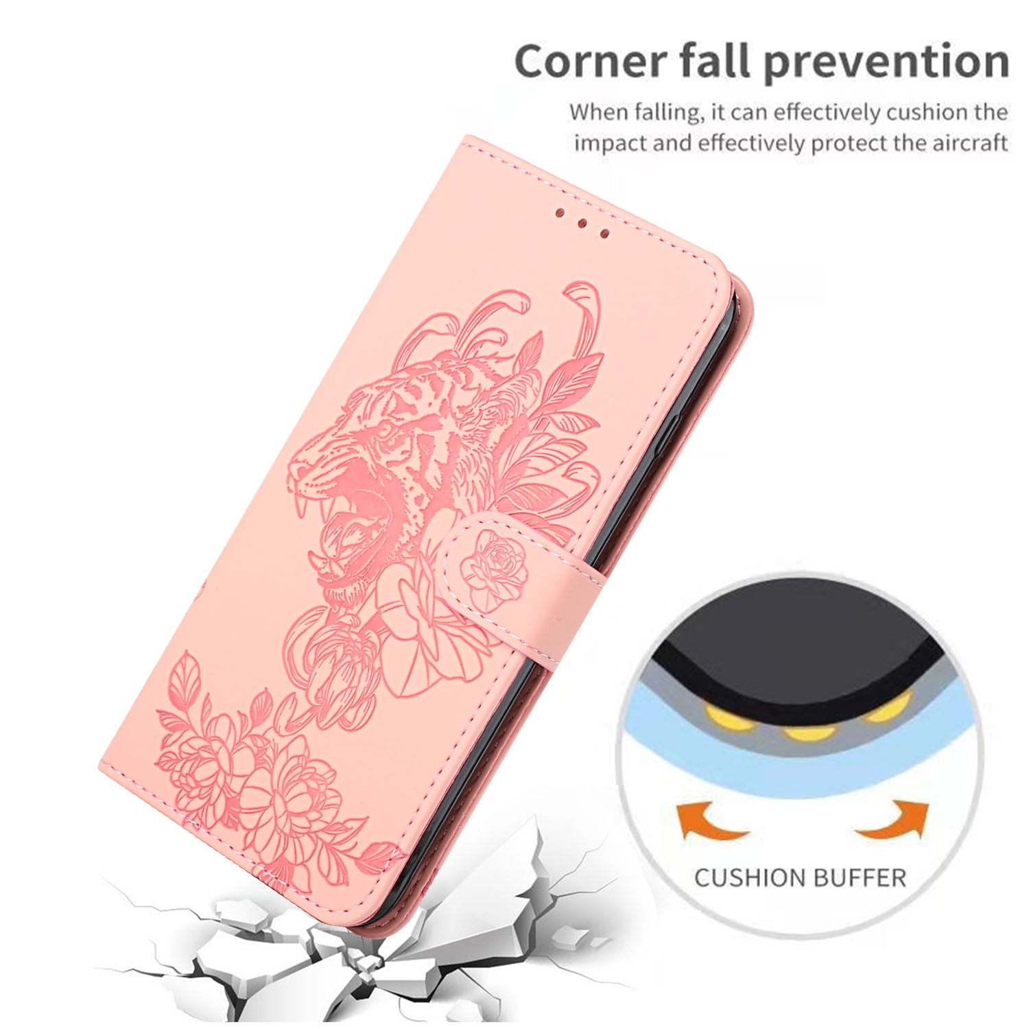 Tiger and Flower Imprint Pattern Leather Protective Phone Cover with Stand for Samsung Galaxy S20 4G/S20 5G - Pink