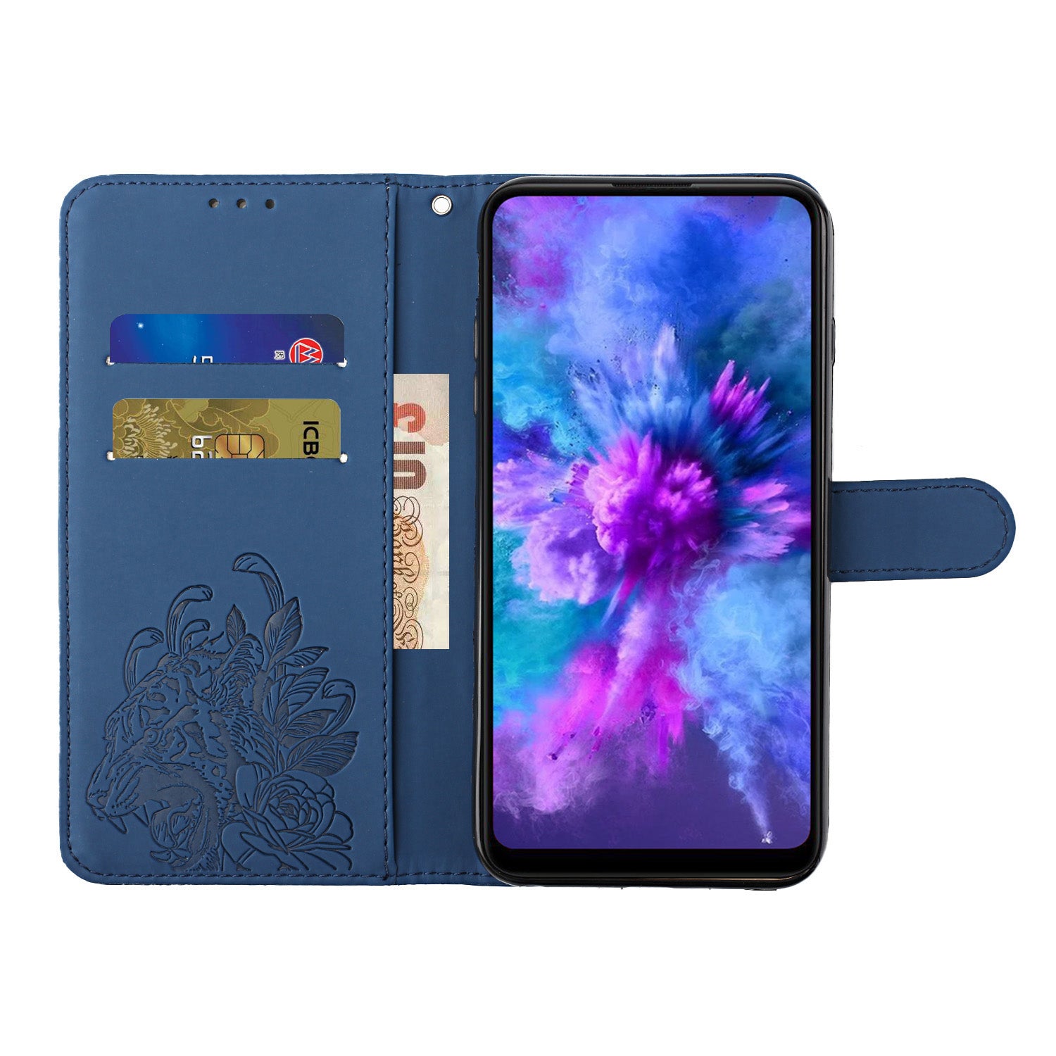 Folio Flip Leather Wallet Stand Cell Phone Case Matching Lanyard with Tiger Head Imprinting for Samsung Galaxy S20 FE 2022/S20 FE 4G/S20 FE 5G/S20 Lite - Blue