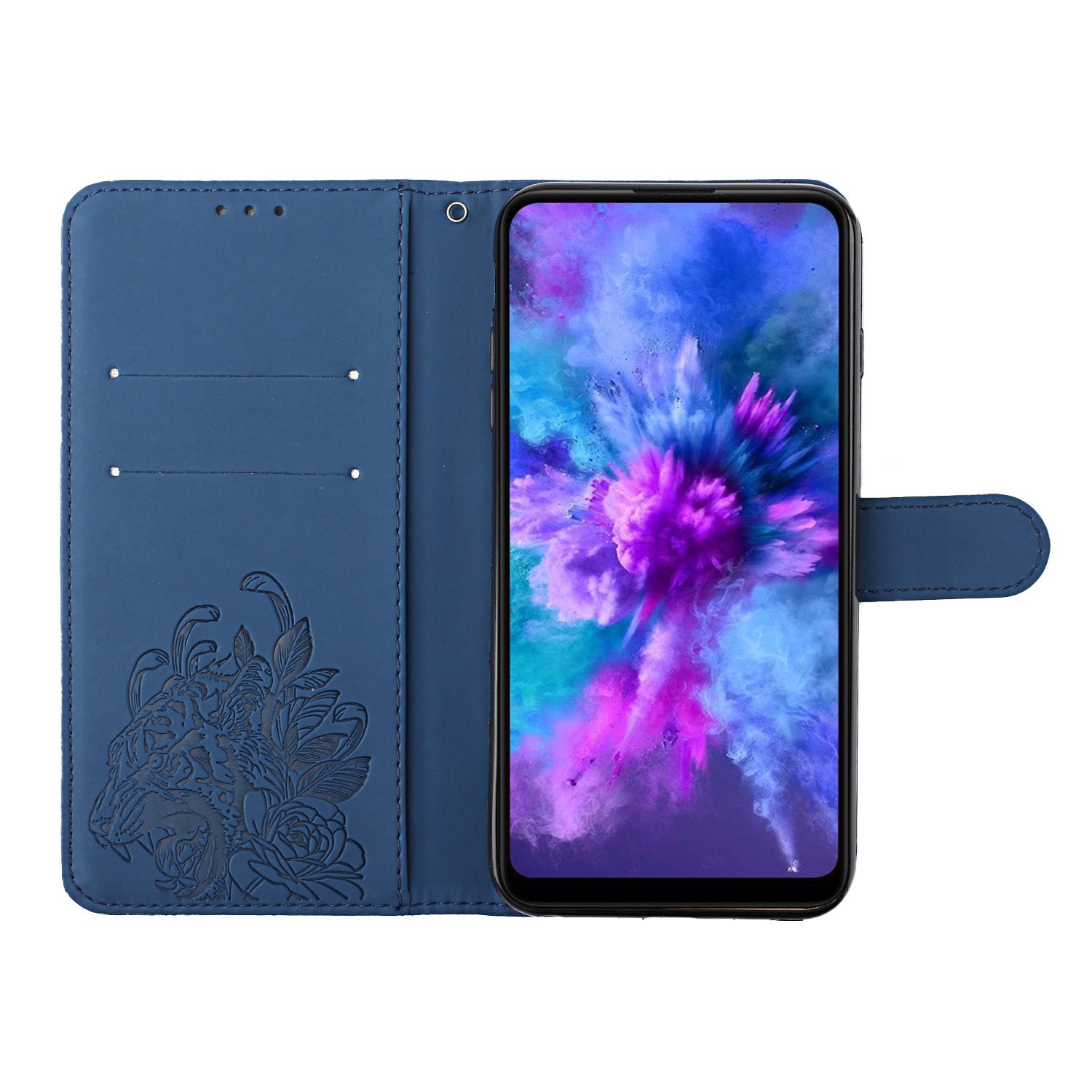 Folio Flip Leather Wallet Stand Cell Phone Case Matching Lanyard with Tiger Head Imprinting for Samsung Galaxy S20 FE 2022/S20 FE 4G/S20 FE 5G/S20 Lite - Blue