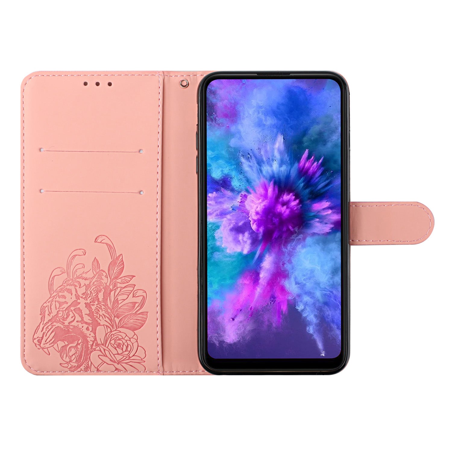 Folio Flip Leather Wallet Stand Cell Phone Case Matching Lanyard with Tiger Head Imprinting for Samsung Galaxy S20 FE 2022/S20 FE 4G/S20 FE 5G/S20 Lite - Pink