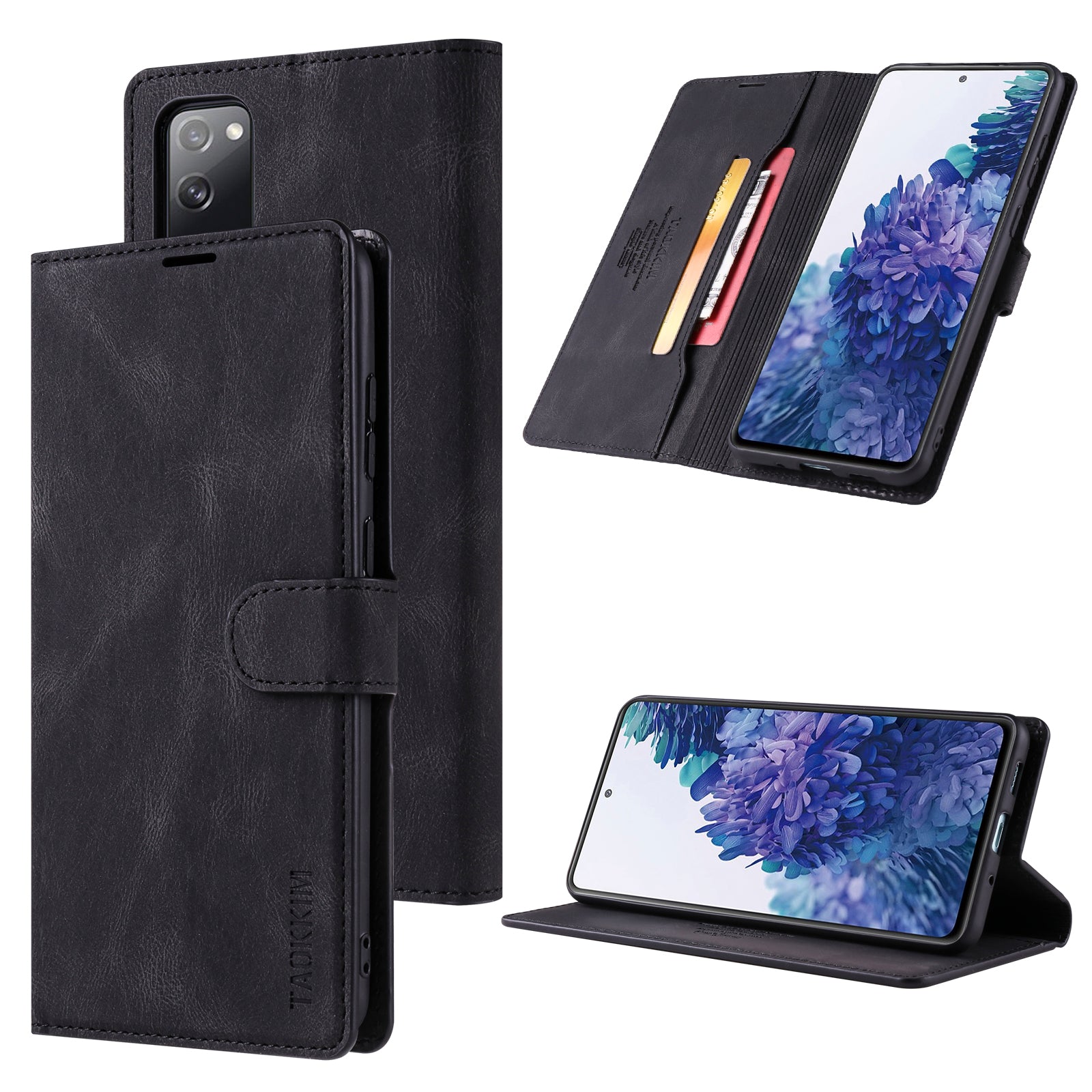 TAOKKIM Protective Leather Wallet Case Mobile Phone Cover with Stand for Samsung Galaxy S20 FE 2022/S20 FE 4G/S20 FE 5G/S20 Lite - Black