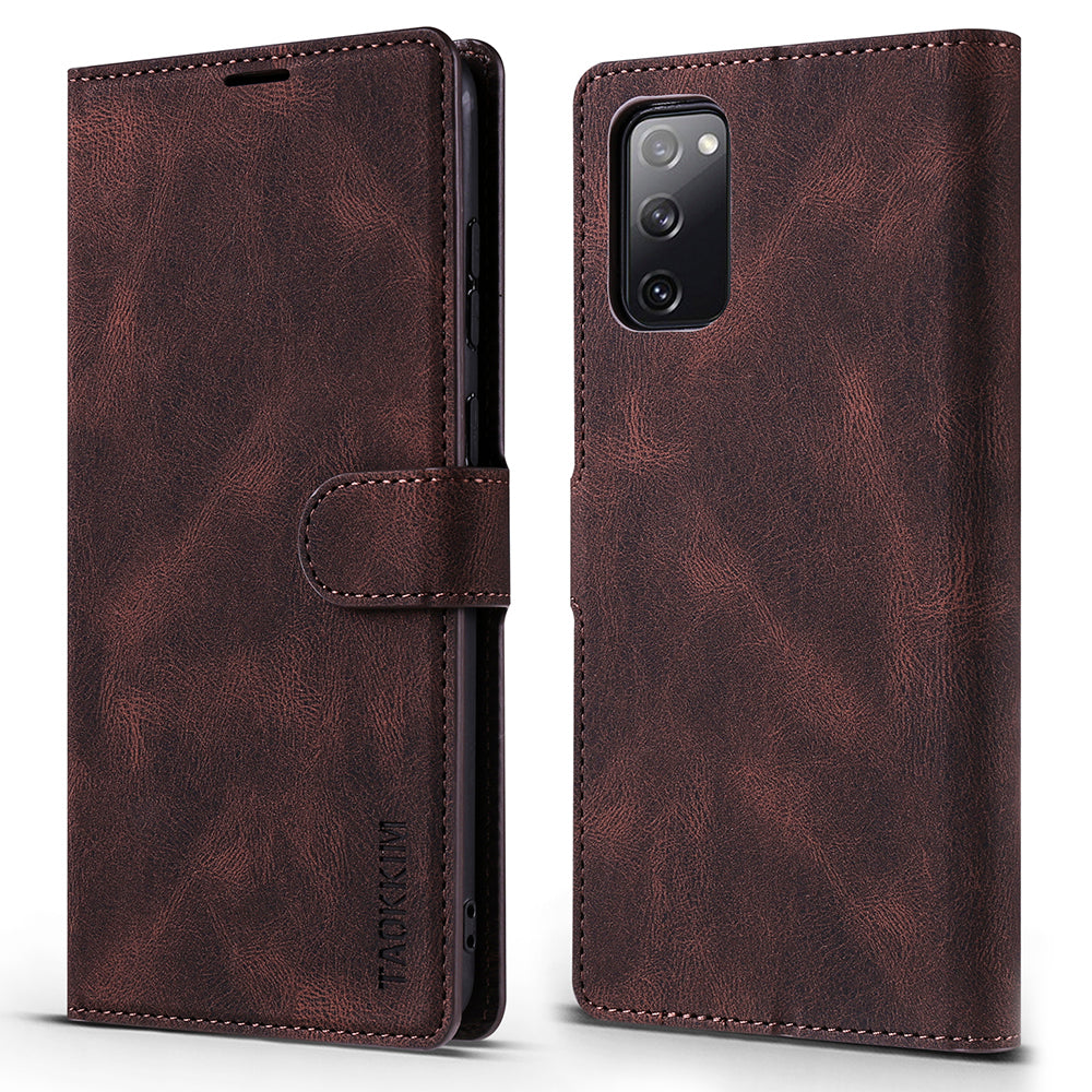 TAOKKIM Protective Leather Wallet Case Mobile Phone Cover with Stand for Samsung Galaxy S20 FE 2022/S20 FE 4G/S20 FE 5G/S20 Lite - Brown