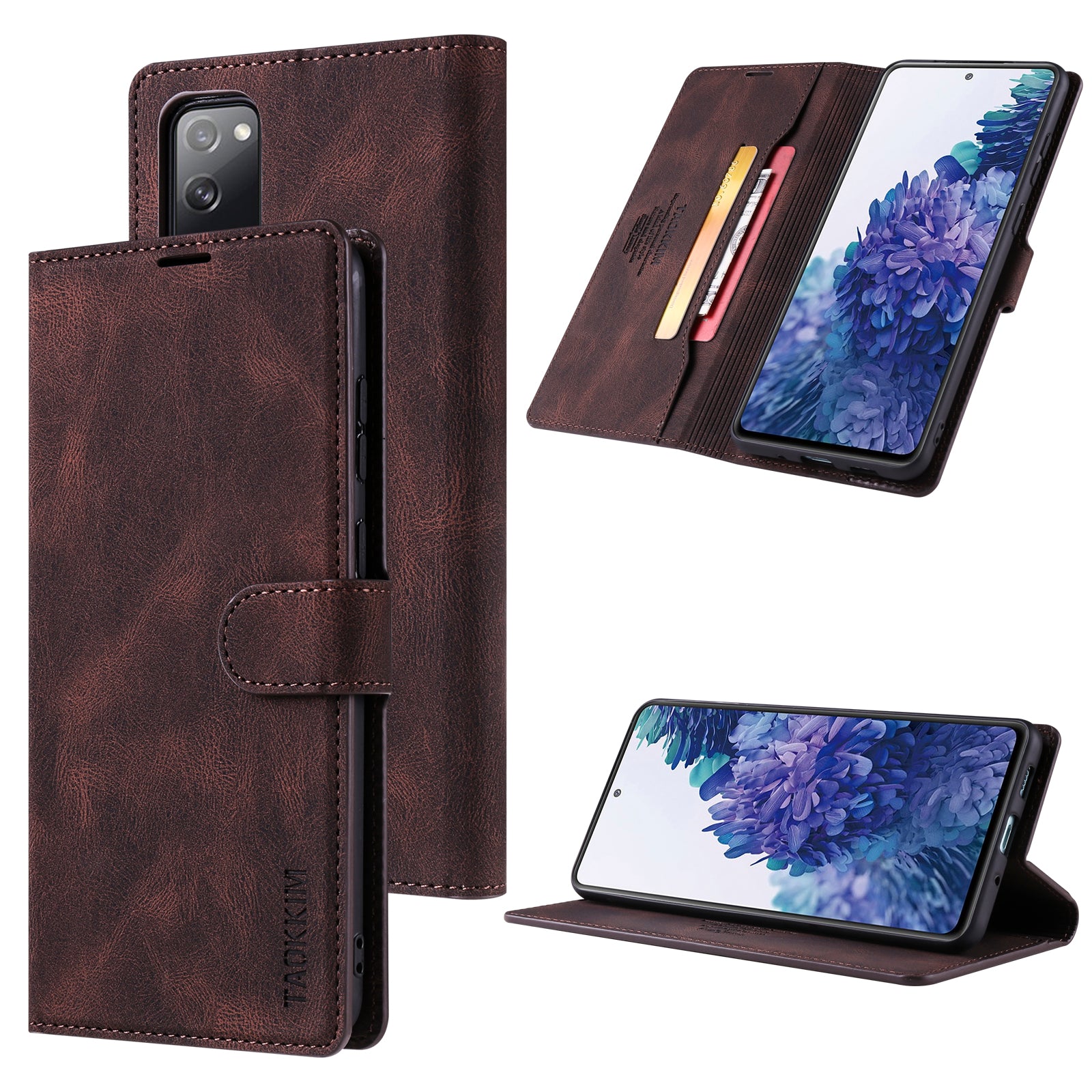 TAOKKIM Protective Leather Wallet Case Mobile Phone Cover with Stand for Samsung Galaxy S20 FE 2022/S20 FE 4G/S20 FE 5G/S20 Lite - Brown