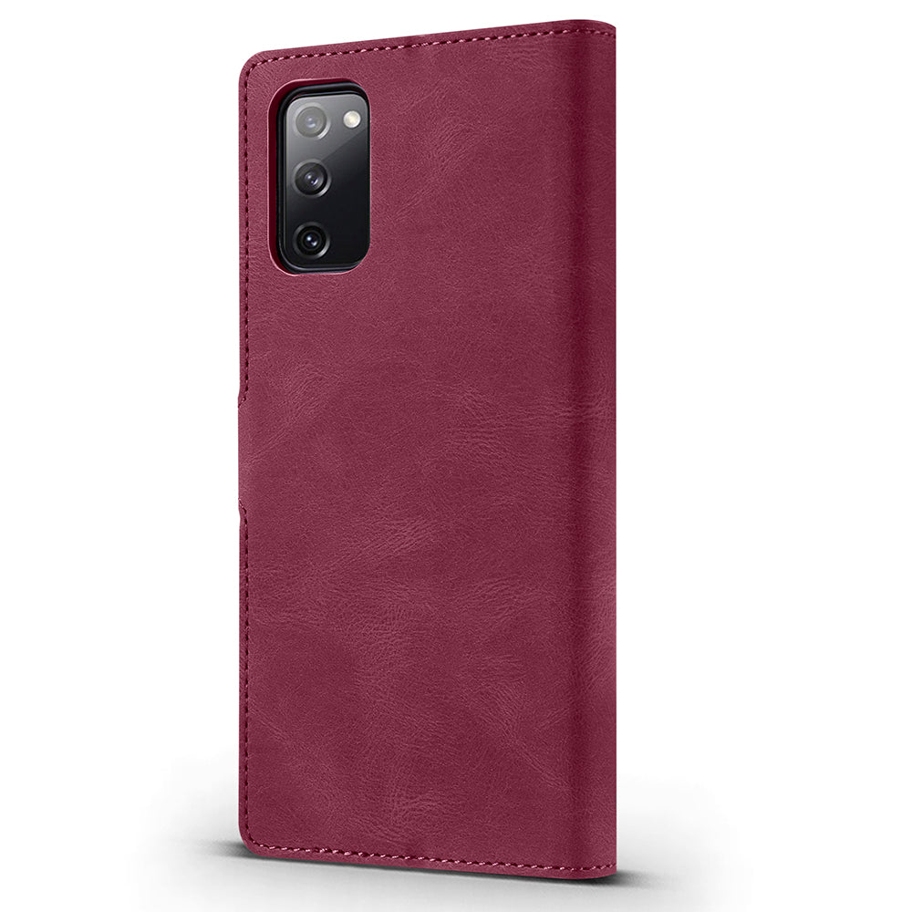 TAOKKIM Protective Leather Wallet Case Mobile Phone Cover with Stand for Samsung Galaxy S20 FE 2022/S20 FE 4G/S20 FE 5G/S20 Lite - Wine Red