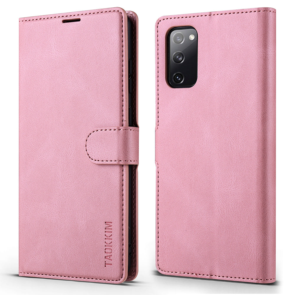 TAOKKIM Protective Leather Wallet Case Mobile Phone Cover with Stand for Samsung Galaxy S20 FE 2022/S20 FE 4G/S20 FE 5G/S20 Lite - Pink