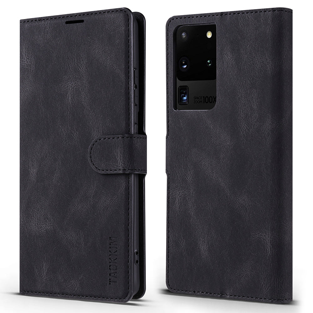 TAOKKIM Protective Leather Wallet Case Drop-resistant Phone Cover with Stand for Samsung Galaxy S20 Ultra - Black