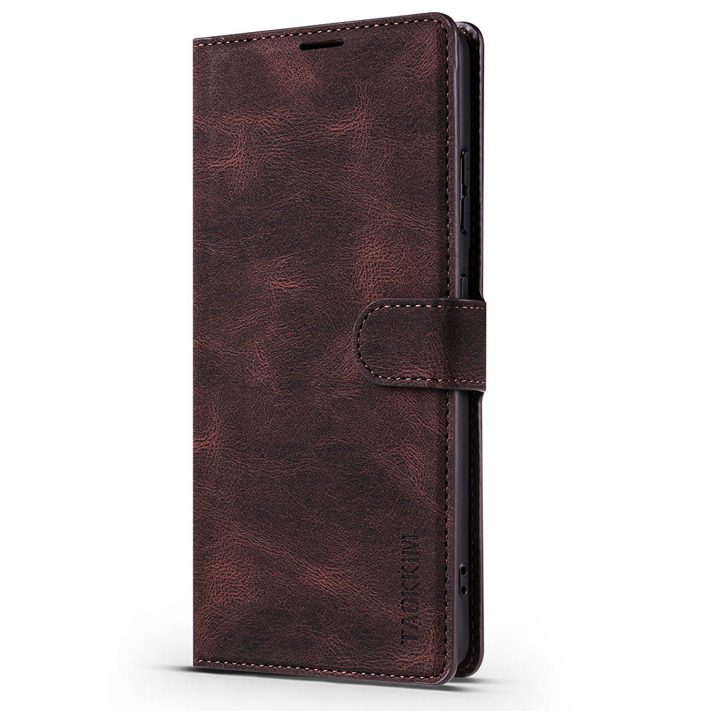 TAOKKIM Protective Leather Wallet Case Drop-resistant Phone Cover with Stand for Samsung Galaxy S20 Ultra - Brown