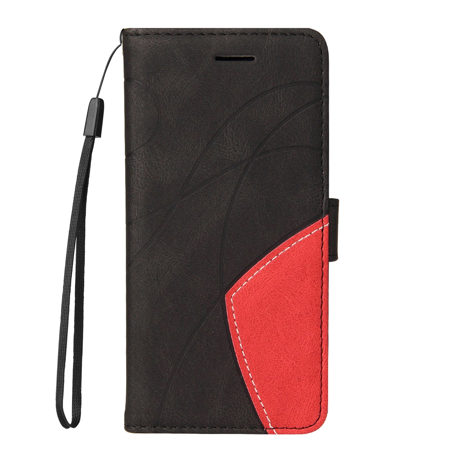 KT Leather Series-1 Bi-color Splicing Design Wallet Stand Leather Shell Cover with Strap for Samsung Galaxy S20 FE 2022/S20 FE 4G/S20 FE 5G/S20 Lite - Black