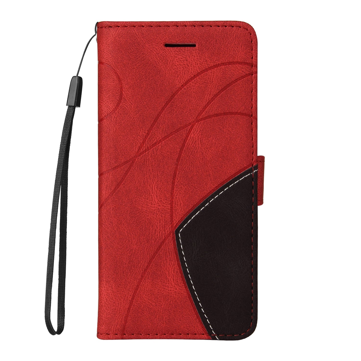 KT Leather Series-1 Bi-color Splicing Design Wallet Stand Leather Shell Cover with Strap for Samsung Galaxy S20 FE 2022/S20 FE 4G/S20 FE 5G/S20 Lite - Red