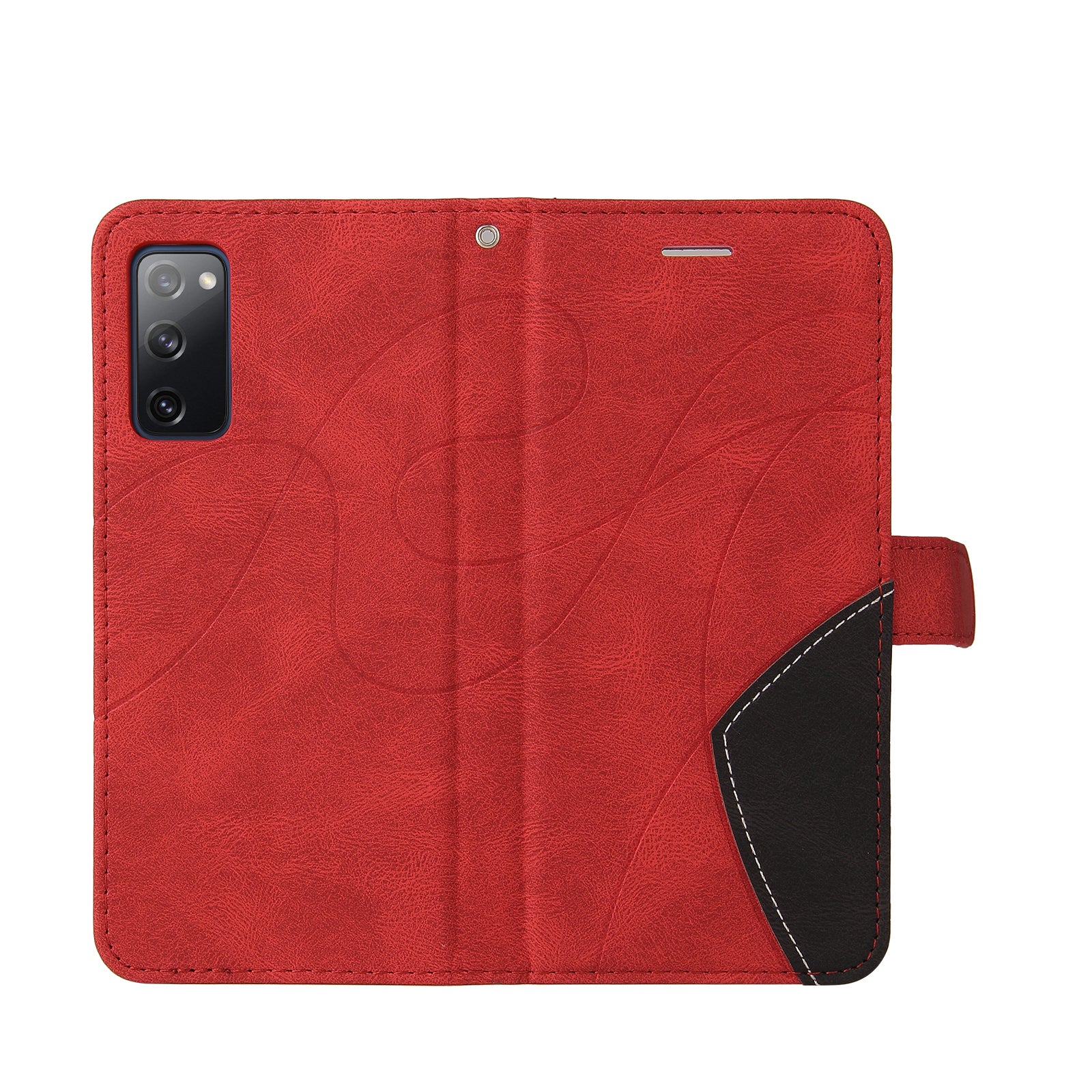 KT Leather Series-1 Bi-color Splicing Design Wallet Stand Leather Shell Cover with Strap for Samsung Galaxy S20 FE 2022/S20 FE 4G/S20 FE 5G/S20 Lite - Red