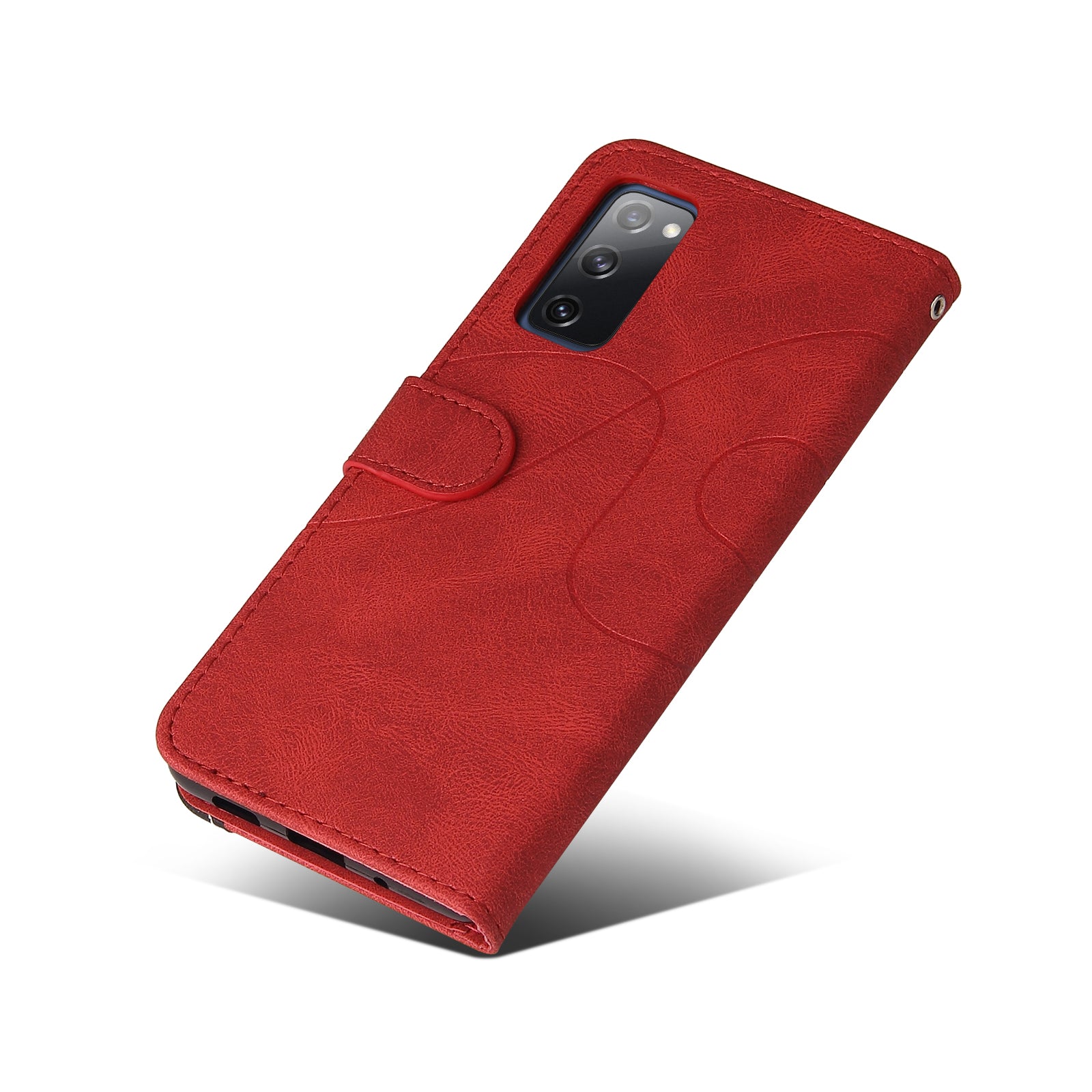 KT Leather Series-1 Bi-color Splicing Design Wallet Stand Leather Shell Cover with Strap for Samsung Galaxy S20 FE 2022/S20 FE 4G/S20 FE 5G/S20 Lite - Red