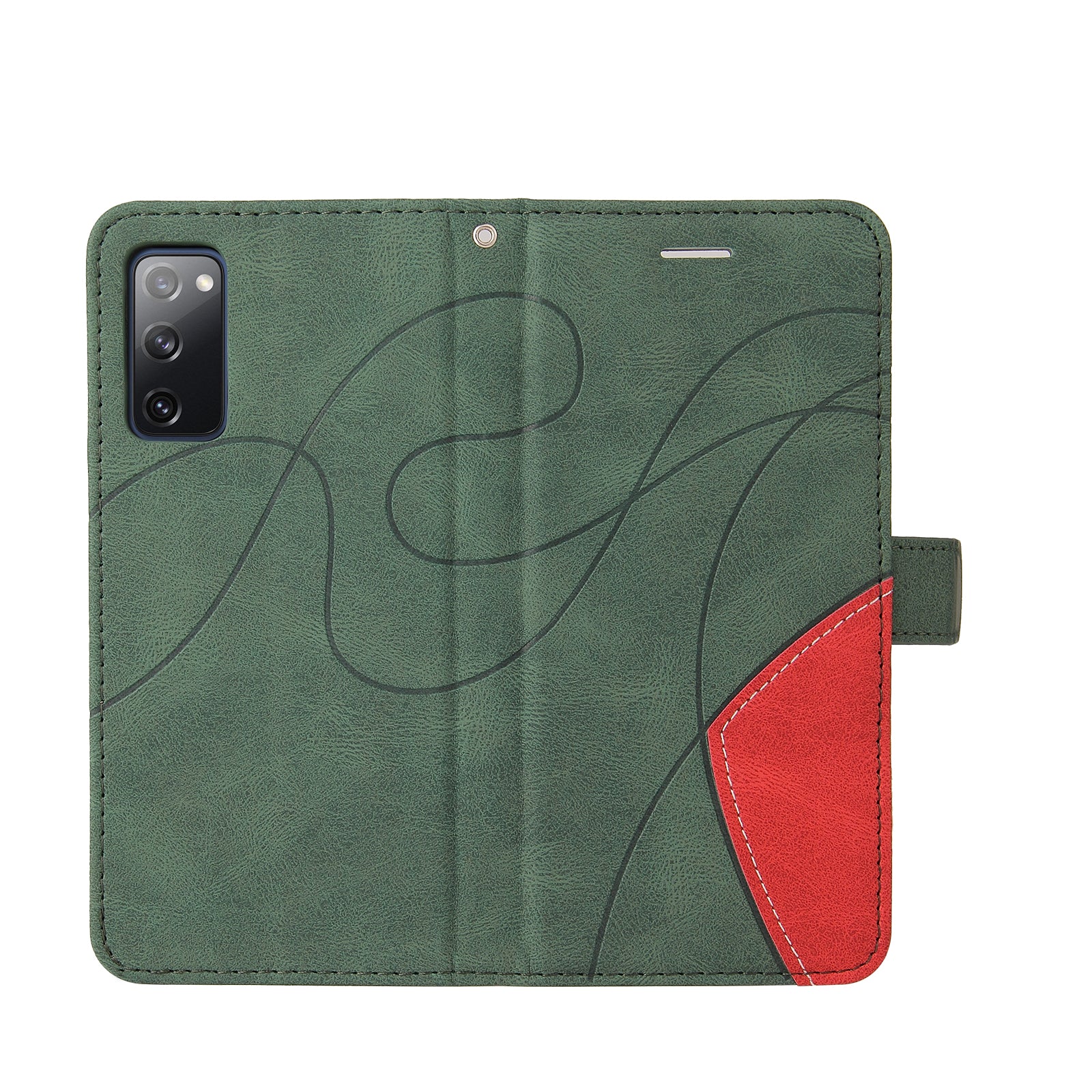 KT Leather Series-1 Bi-color Splicing Design Wallet Stand Leather Shell Cover with Strap for Samsung Galaxy S20 FE 2022/S20 FE 4G/S20 FE 5G/S20 Lite - Green