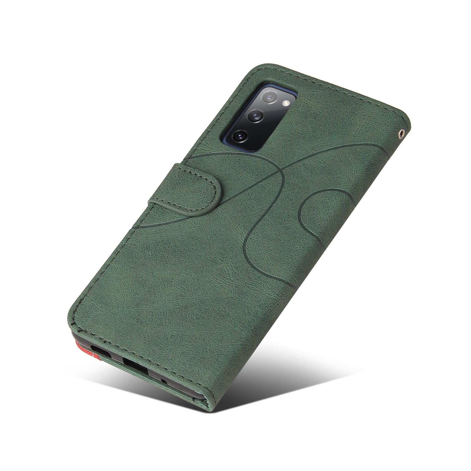 KT Leather Series-1 Bi-color Splicing Design Wallet Stand Leather Shell Cover with Strap for Samsung Galaxy S20 FE 2022/S20 FE 4G/S20 FE 5G/S20 Lite - Green