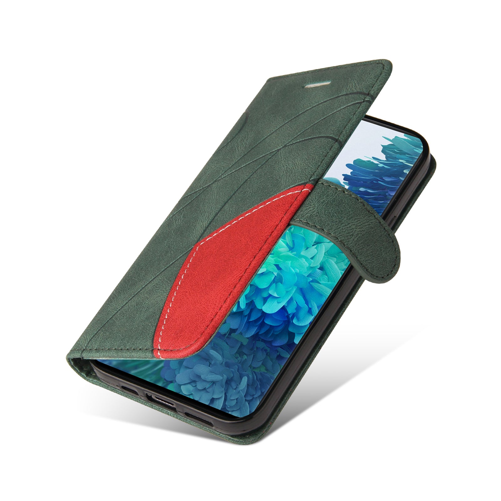 KT Leather Series-1 Bi-color Splicing Design Wallet Stand Leather Shell Cover with Strap for Samsung Galaxy S20 FE 2022/S20 FE 4G/S20 FE 5G/S20 Lite - Green