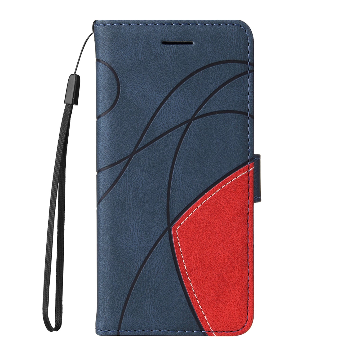 KT Leather Series-1 Bi-color Splicing Design Wallet Stand Leather Shell Cover with Strap for Samsung Galaxy S20 FE 2022/S20 FE 4G/S20 FE 5G/S20 Lite - Blue