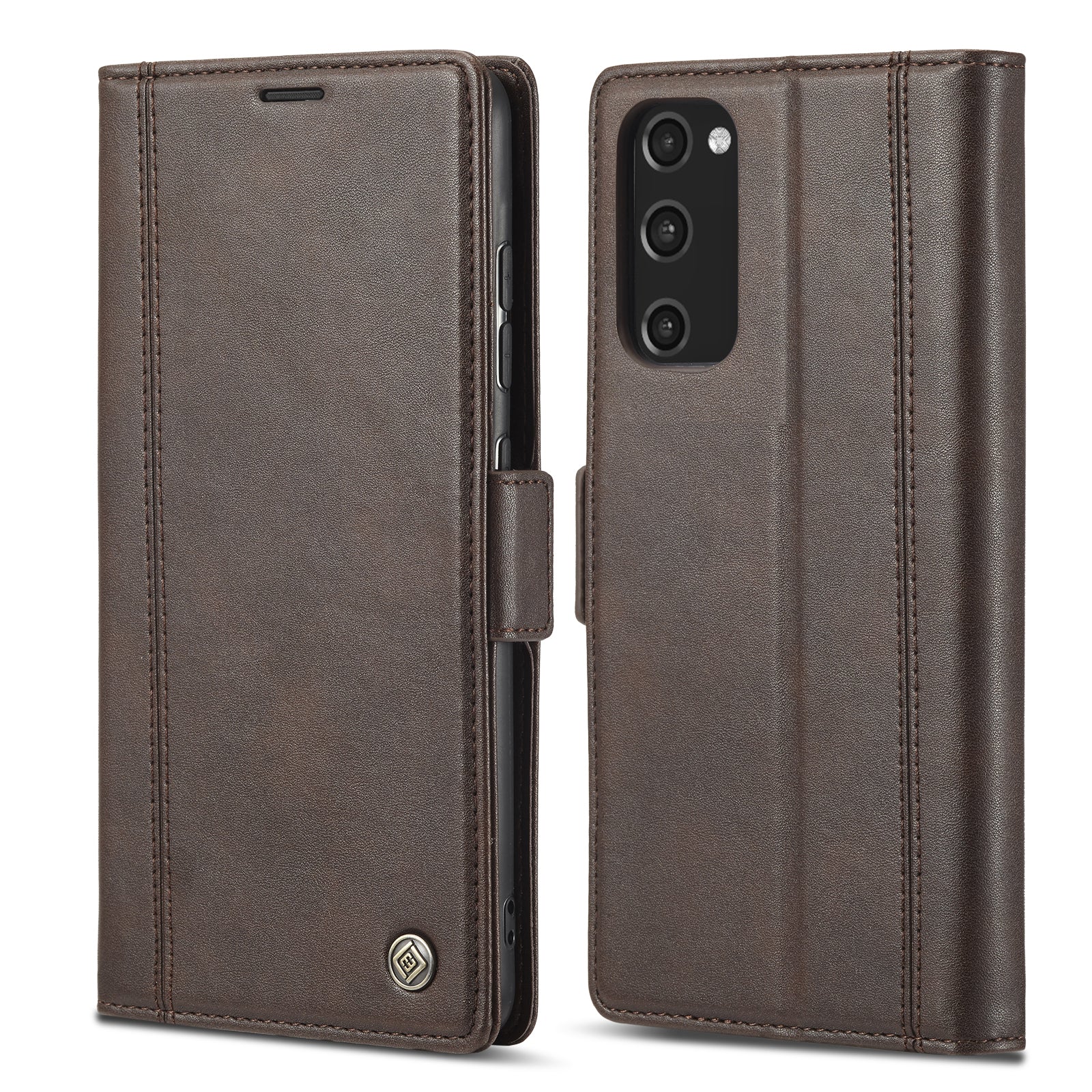 LC.IMEEKE Stand PU Leather Flip Wallet Card Holders Protective Phone Cover for Samsung Galaxy S20 4G/S20 5G - Brown