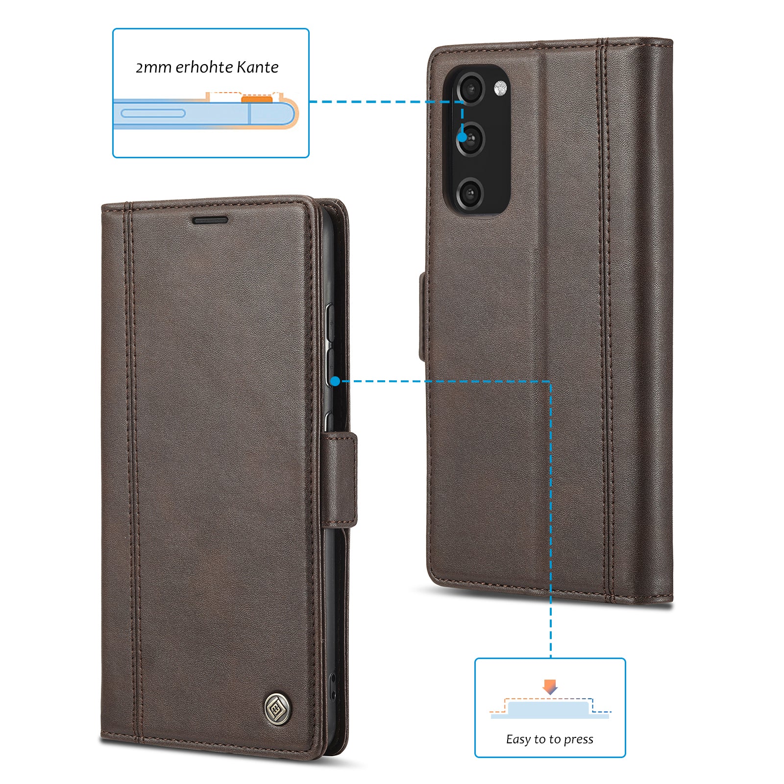 LC.IMEEKE Stand PU Leather Flip Wallet Card Holders Protective Phone Cover for Samsung Galaxy S20 4G/S20 5G - Brown