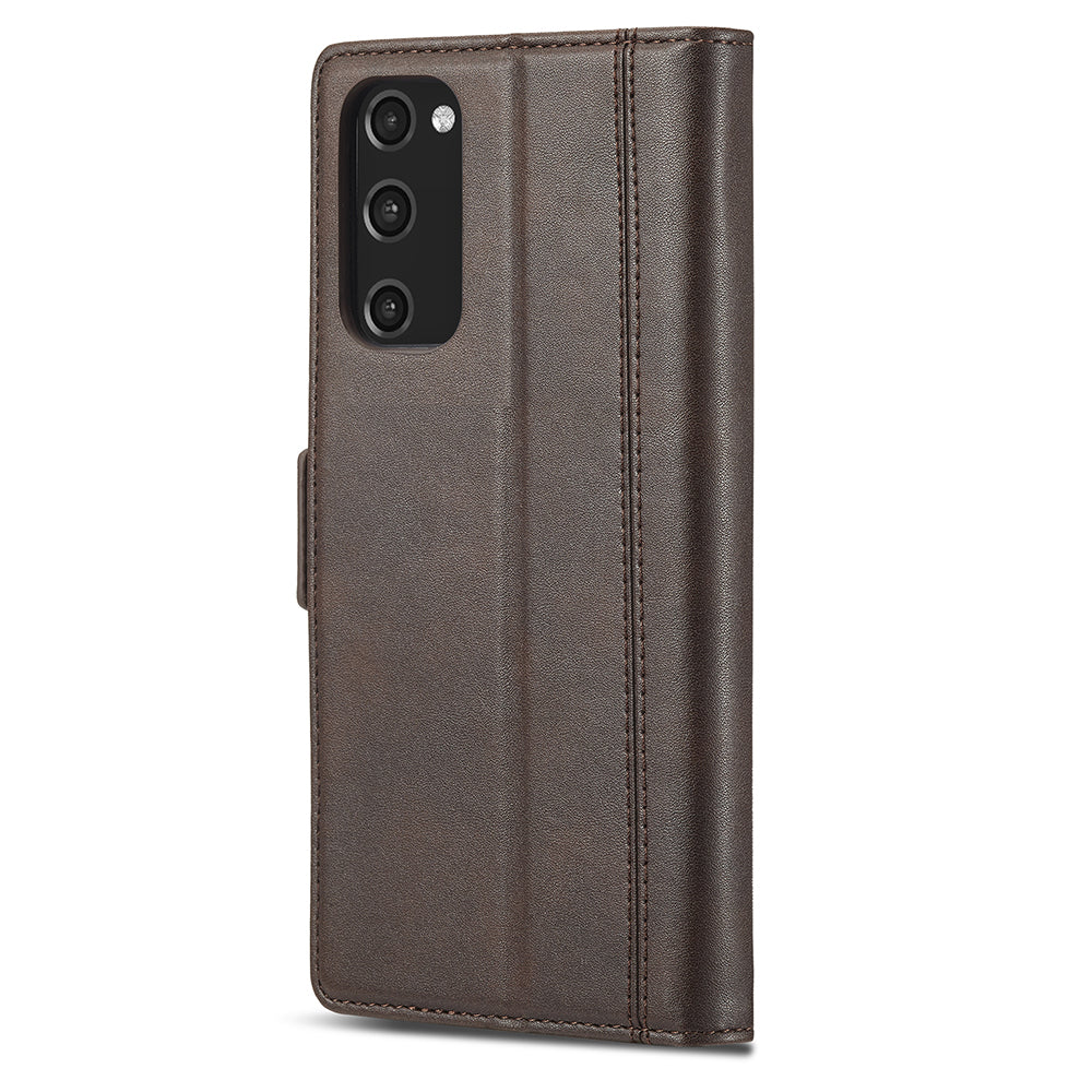 LC.IMEEKE Stand PU Leather Flip Wallet Card Holders Protective Phone Cover for Samsung Galaxy S20 4G/S20 5G - Brown