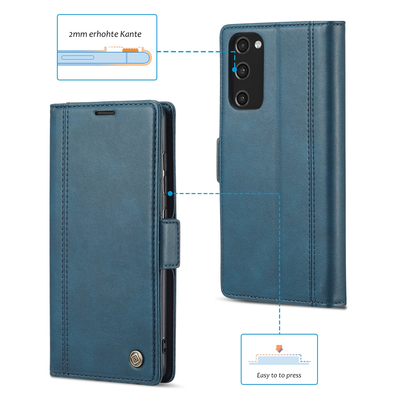 LC.IMEEKE Stand PU Leather Flip Wallet Card Holders Protective Phone Cover for Samsung Galaxy S20 4G/S20 5G - Blue