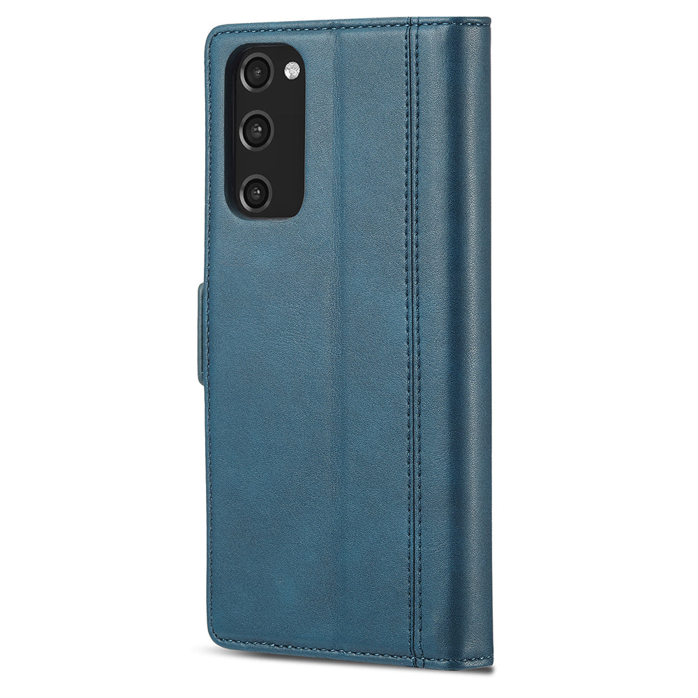 LC.IMEEKE Stand Feature PU Leather Wallet Case Flip Folio Cover with Card Slots and Magnetic Buckle for Samsung Galaxy S20 Plus - Blue