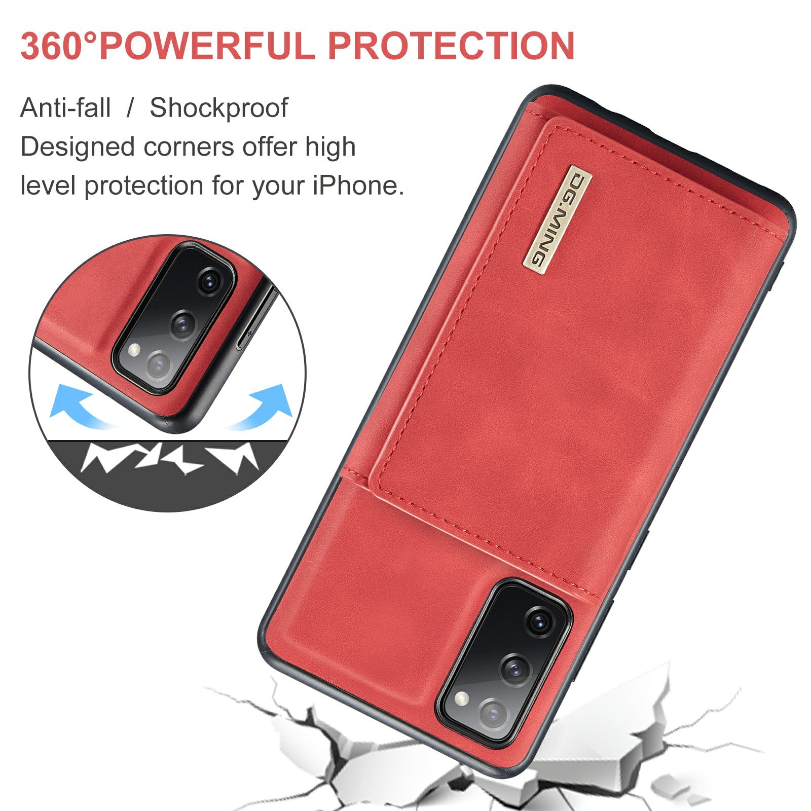 DG.MING M1 Series Magnetic Tri-Fold Wallet + Leather Coated Hybrid Cover Shell with Kickstand for Samsung Galaxy S20 FE 2022/S20 FE 4G/S20 FE 5G/S20 Lite - Red