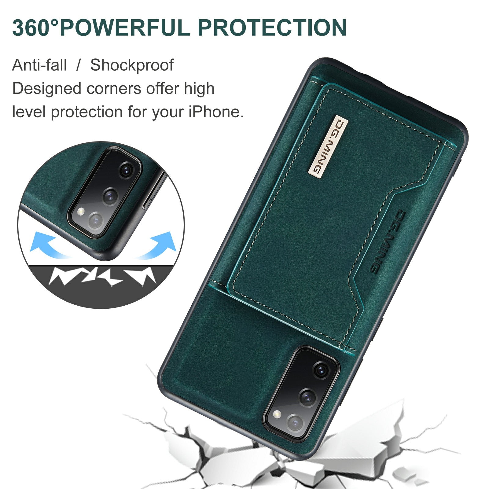 DG.MING M2 Series Magnetic Detachable Hybrid Case with Tri-Fold Wallet Kickstand Design for Samsung Galaxy S20 FE 2022/S20 FE 4G/S20 FE 5G/S20 Lite - Green