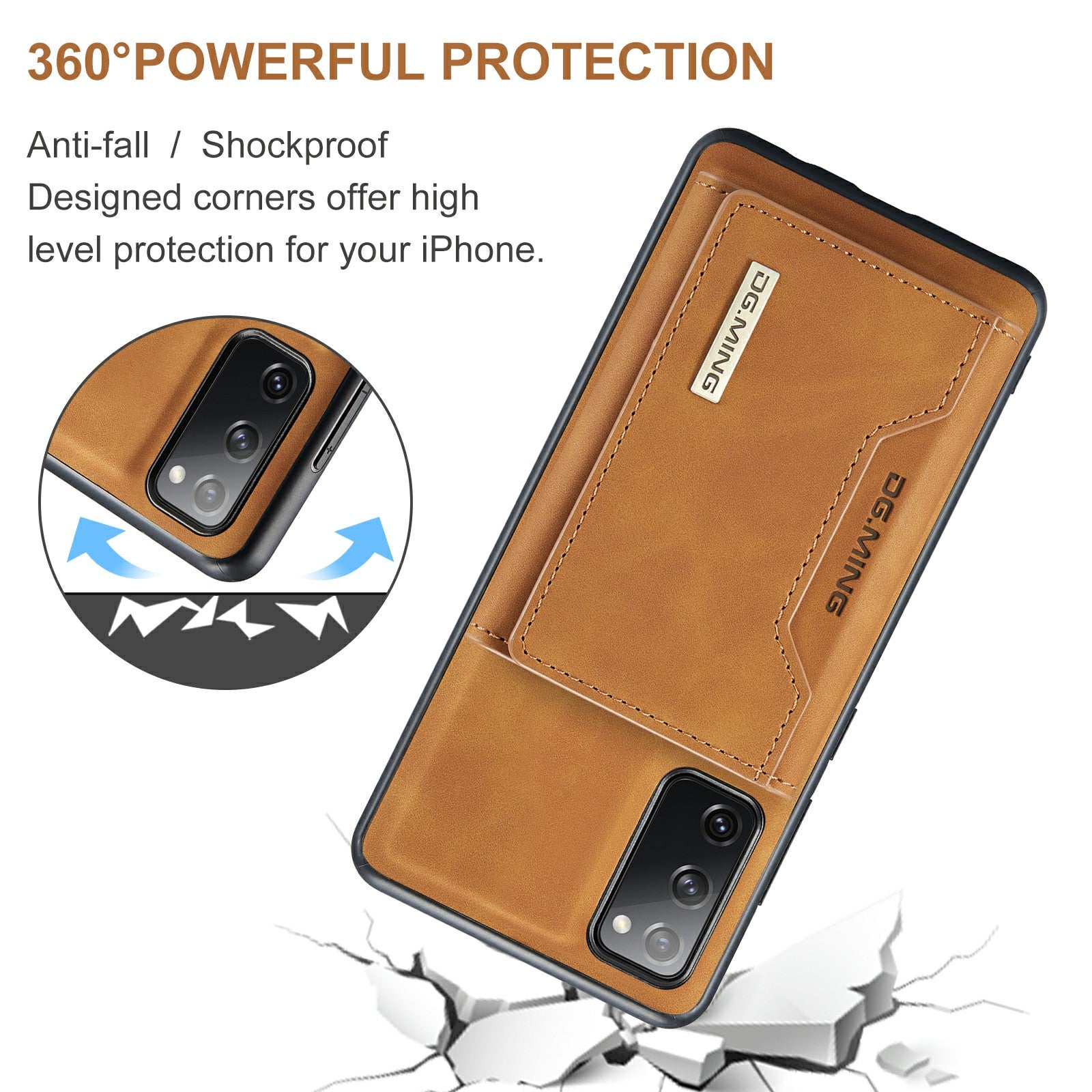 DG.MING M2 Series Magnetic Detachable Hybrid Case with Tri-Fold Wallet Kickstand Design for Samsung Galaxy S20 FE 2022/S20 FE 4G/S20 FE 5G/S20 Lite - Brown